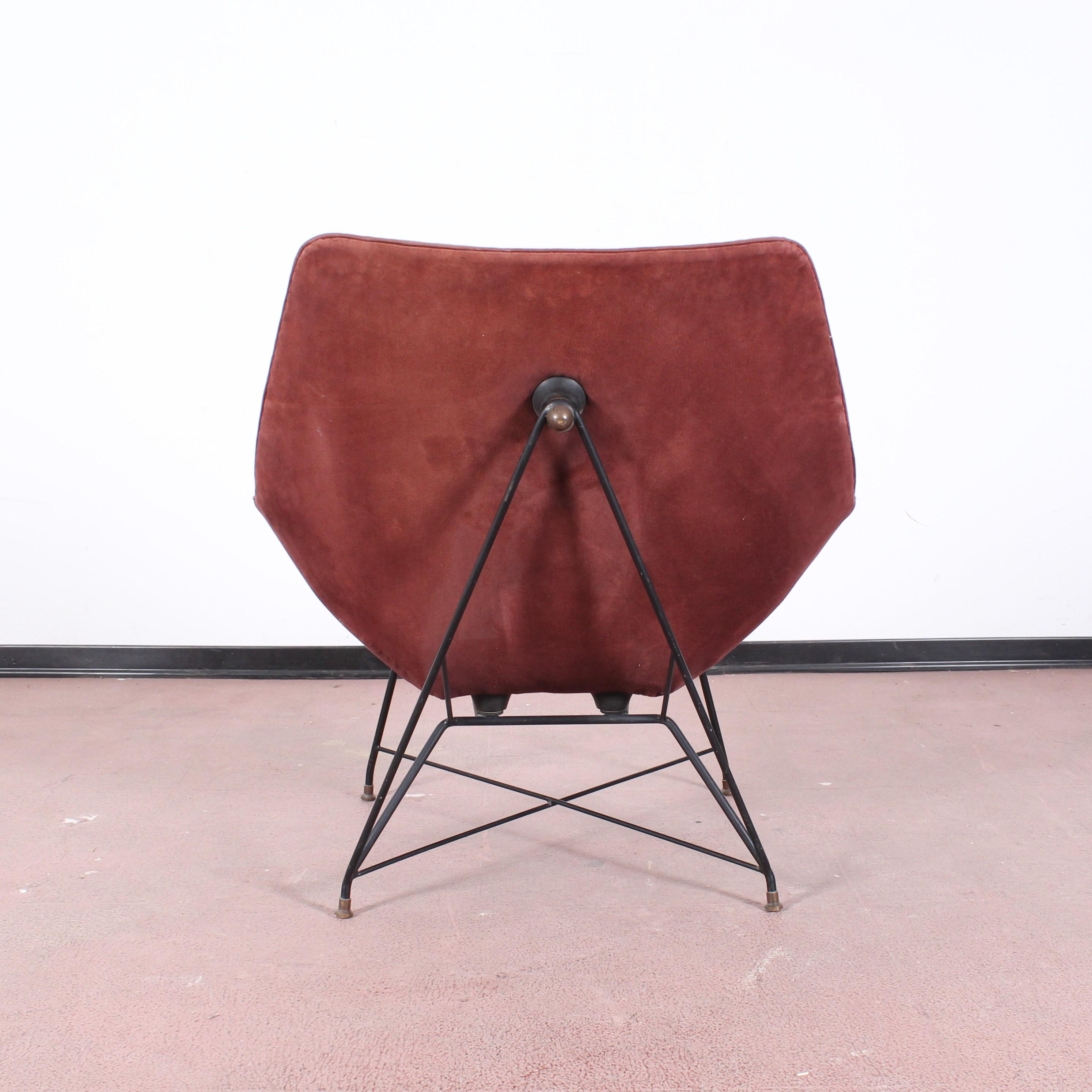 Mid-20th Century Midcentury Cosmos Armchair A. Bozzi for Saporiti, Plywood Metal and Velvet 1950s