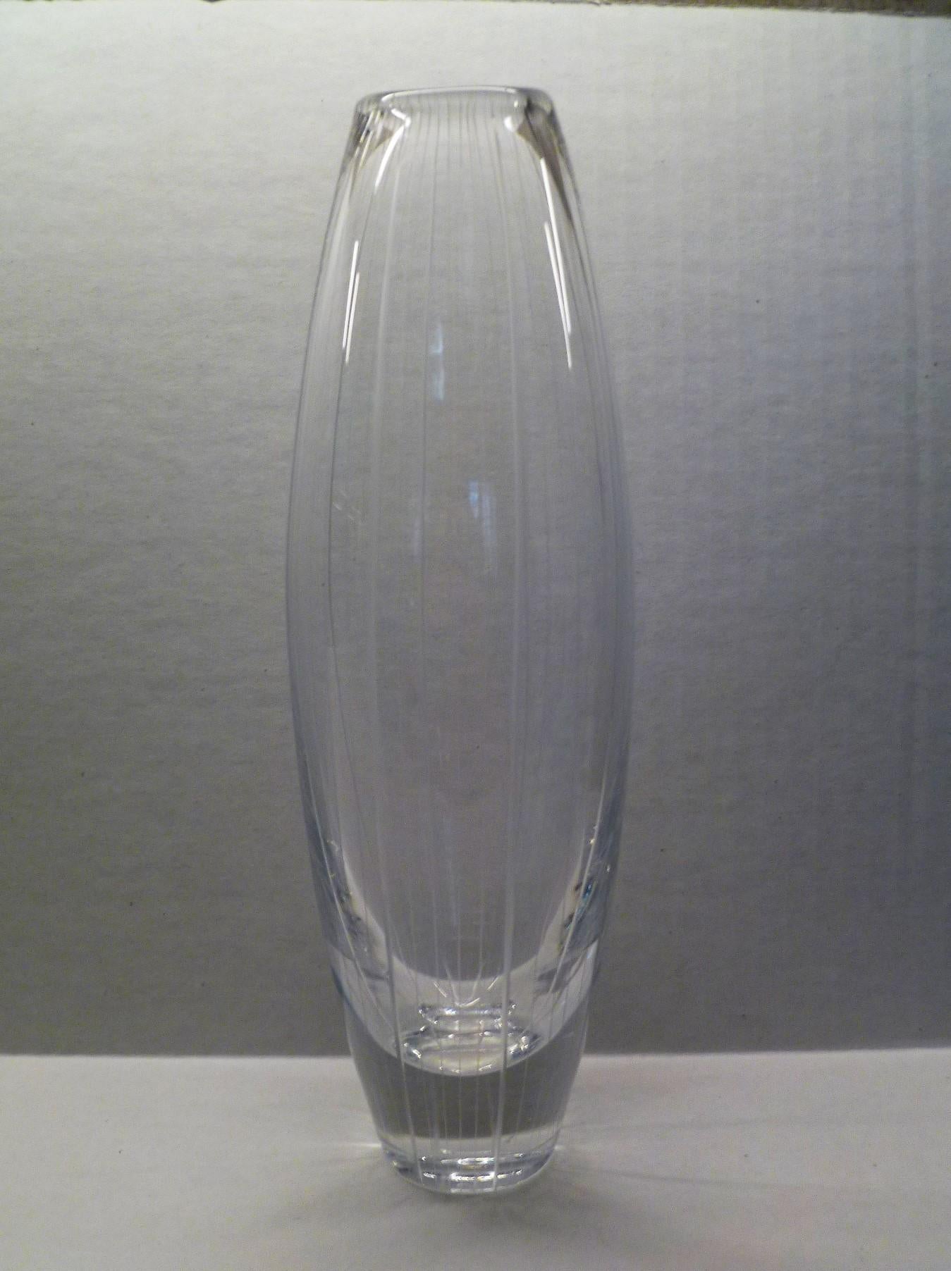 Swedish Midcentury Kosta, Sweden Stripped Modern Glass Vase by Vicke Lindstrand, 1956 For Sale