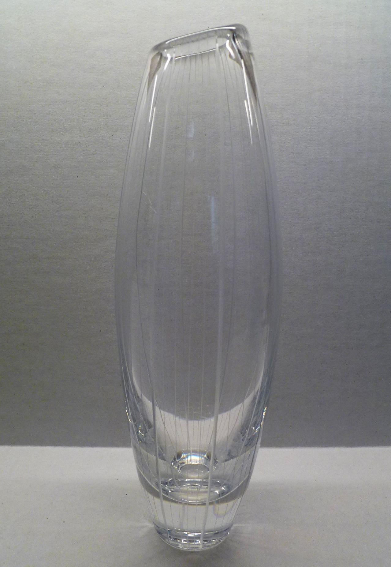 Mid-20th Century Midcentury Kosta, Sweden Stripped Modern Glass Vase by Vicke Lindstrand, 1956 For Sale