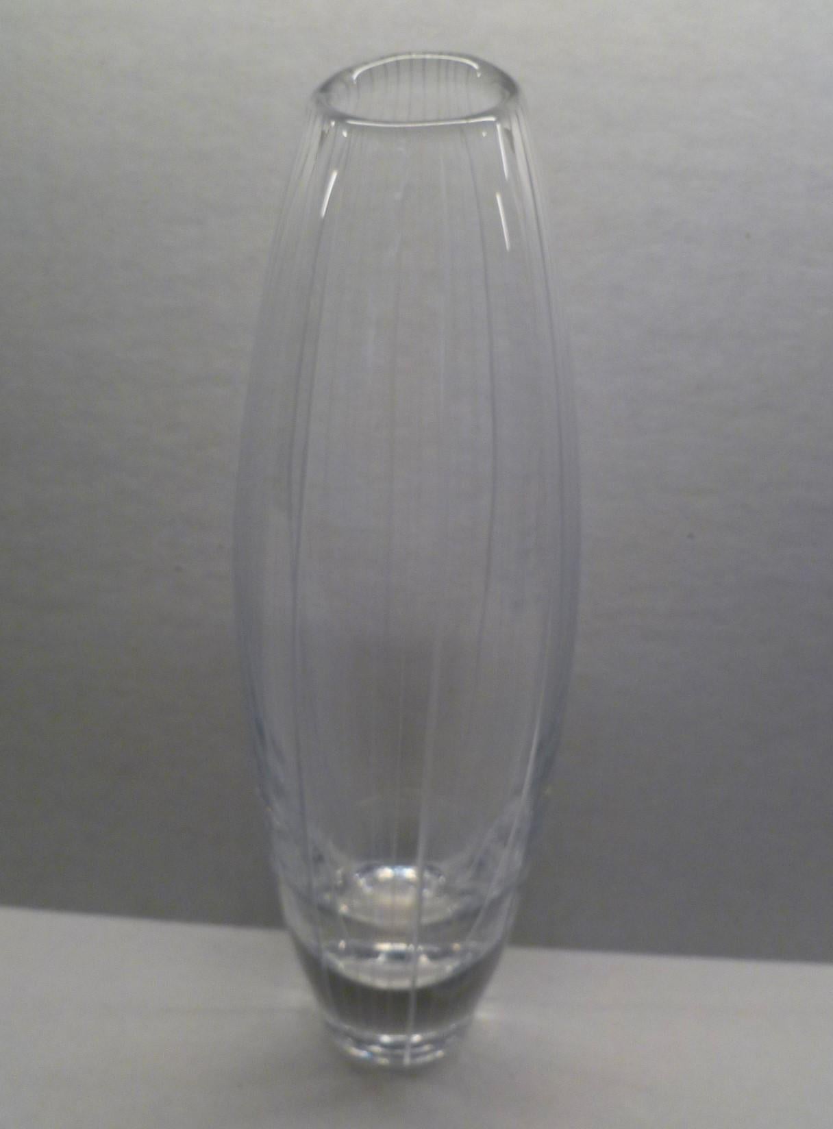 Blown Glass Midcentury Kosta, Sweden Stripped Modern Glass Vase by Vicke Lindstrand, 1956 For Sale