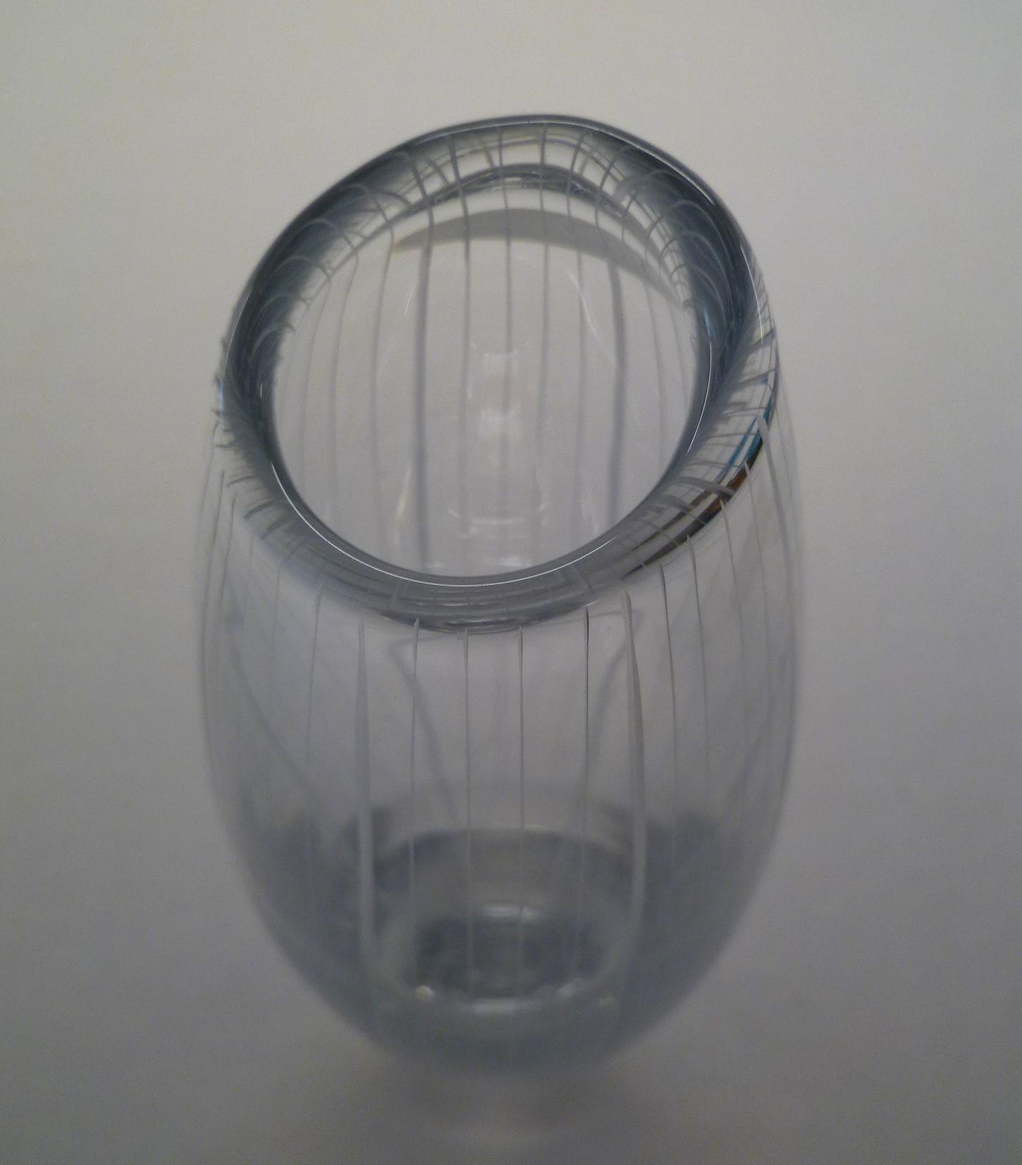Midcentury Kosta, Sweden Stripped Modern Glass Vase by Vicke Lindstrand, 1956 For Sale 4