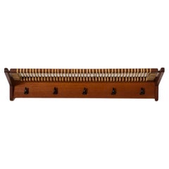 Mid-Century Krásná Jizba Designed Teak Coat Rack with Woven Rattan Shelf