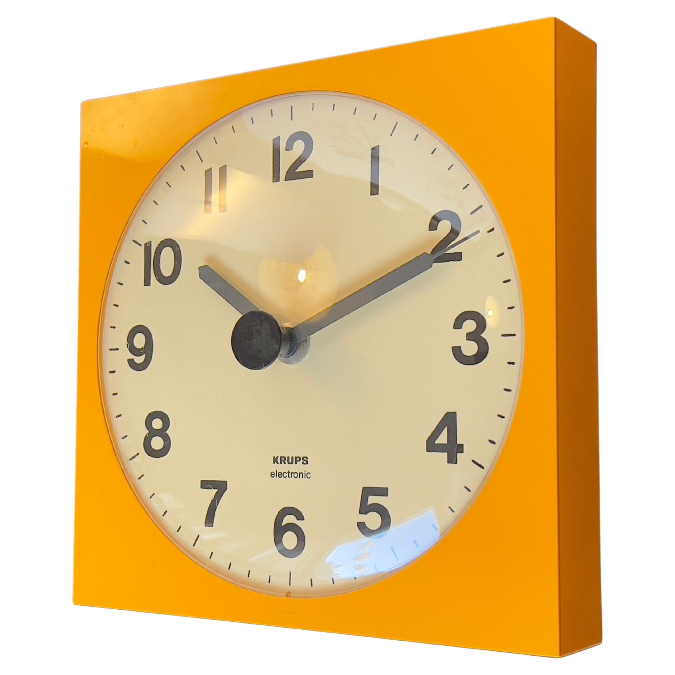 Mid-Century Krups Wall Clock 1970s Orange Chron-Color 605, Domed, Germany