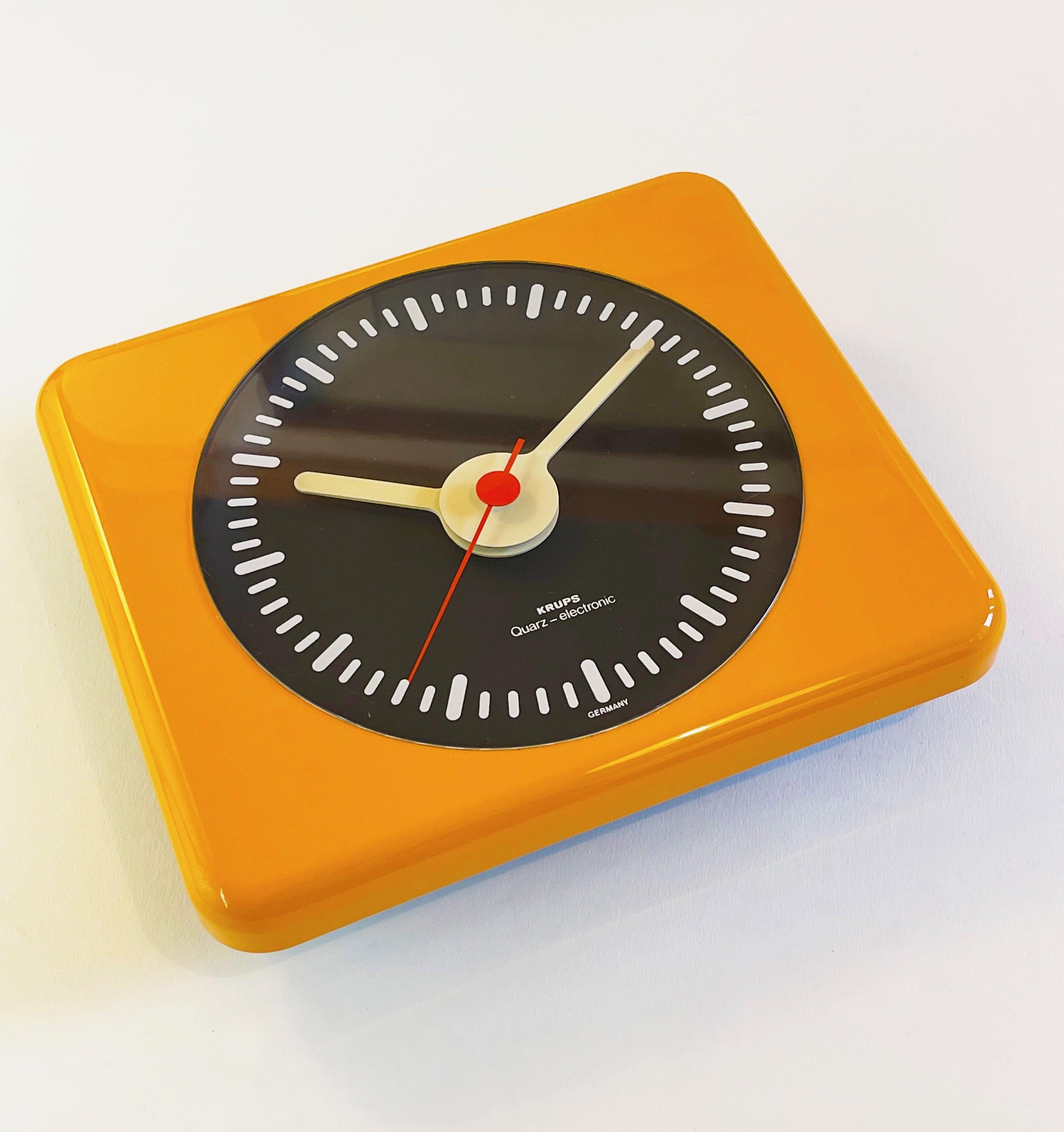 Machine-Made Mid-Century Krups Wall Clock 1970s Orange Quarz-Electronic, Germany