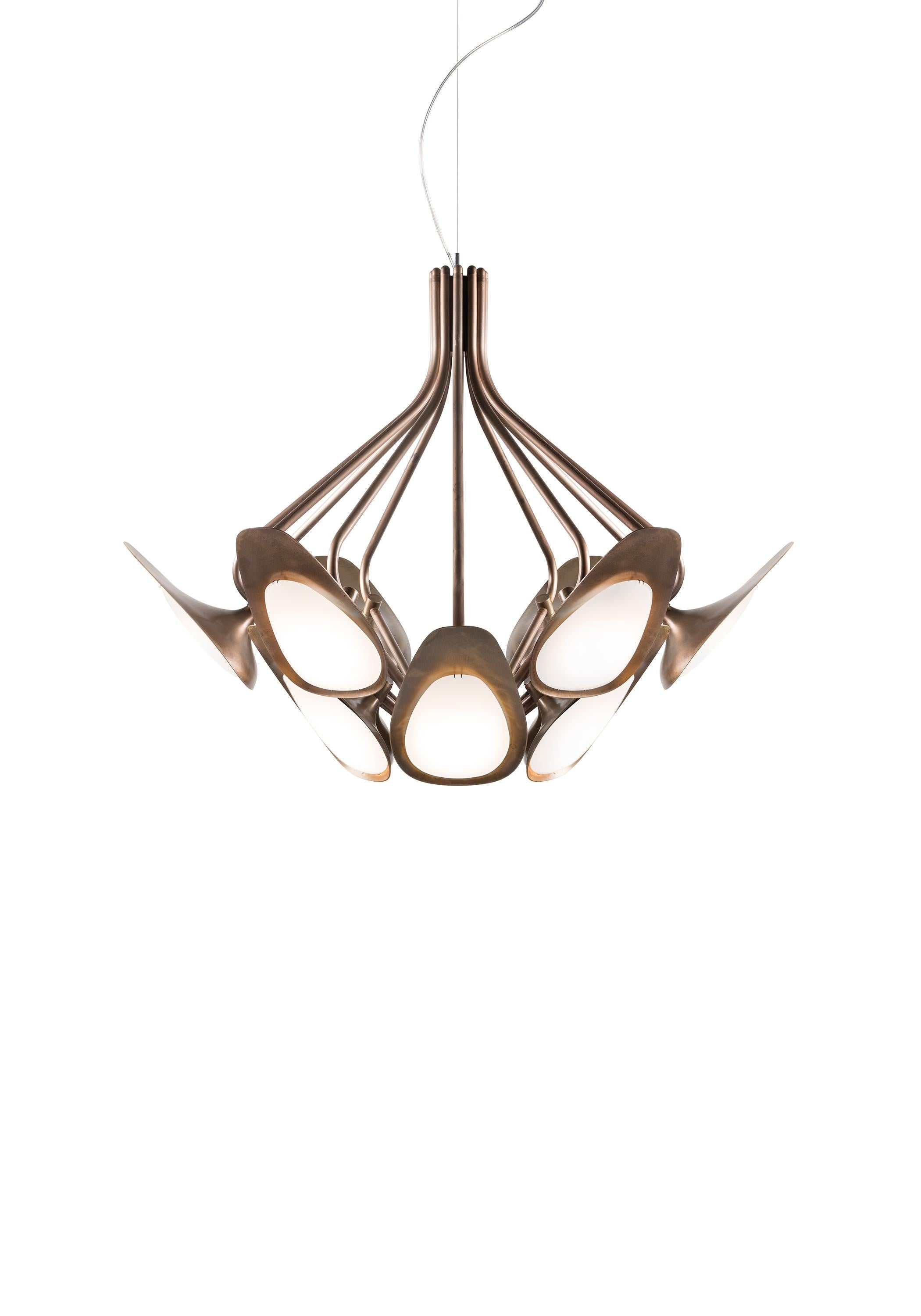 Kundalini Duchaufour Peacock Led Acid-Etched Brass Chandelier 