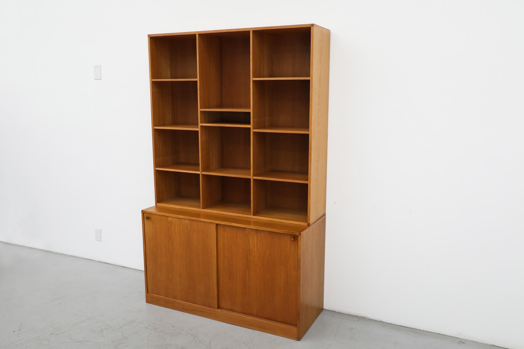 Mid-Century Kurt Østervig Oak Storage with Lower Cabinet & Upper Bookcase In Good Condition For Sale In Los Angeles, CA