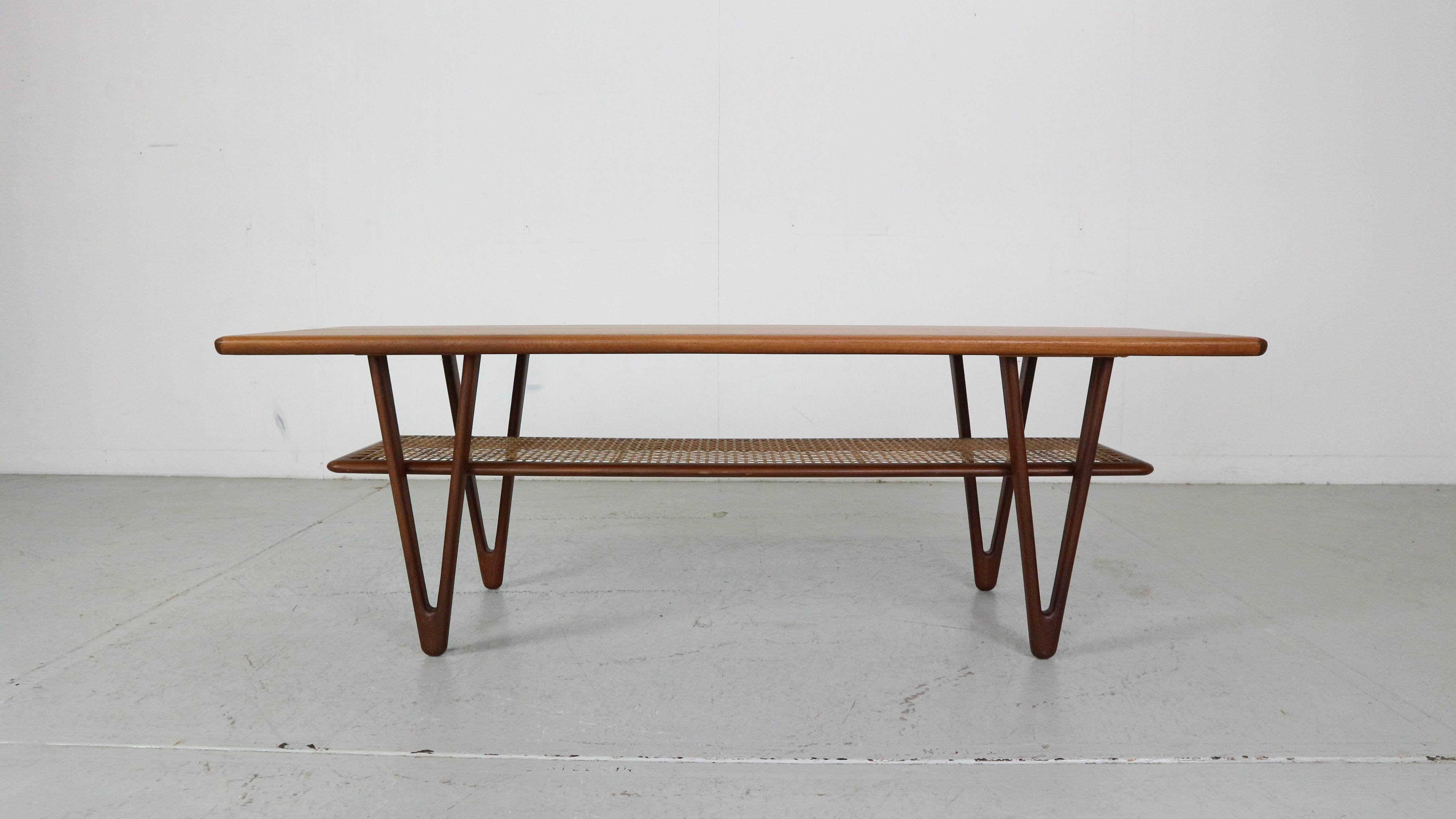 Mid-Century Modern Mid-Century Kurt Østervig Teak, Cane Coffee Table With V shape legs 1950 Denmark