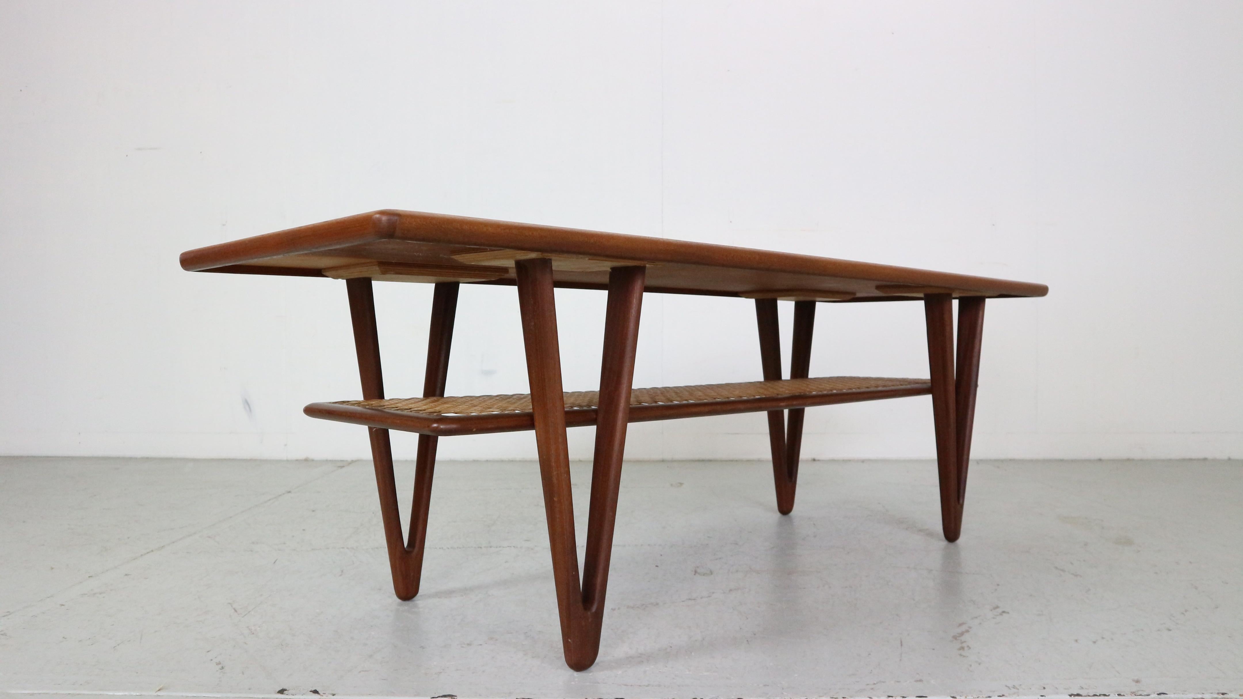 Mid-20th Century Mid-Century Kurt Østervig Teak, Cane Coffee Table With V shape legs 1950 Denmark