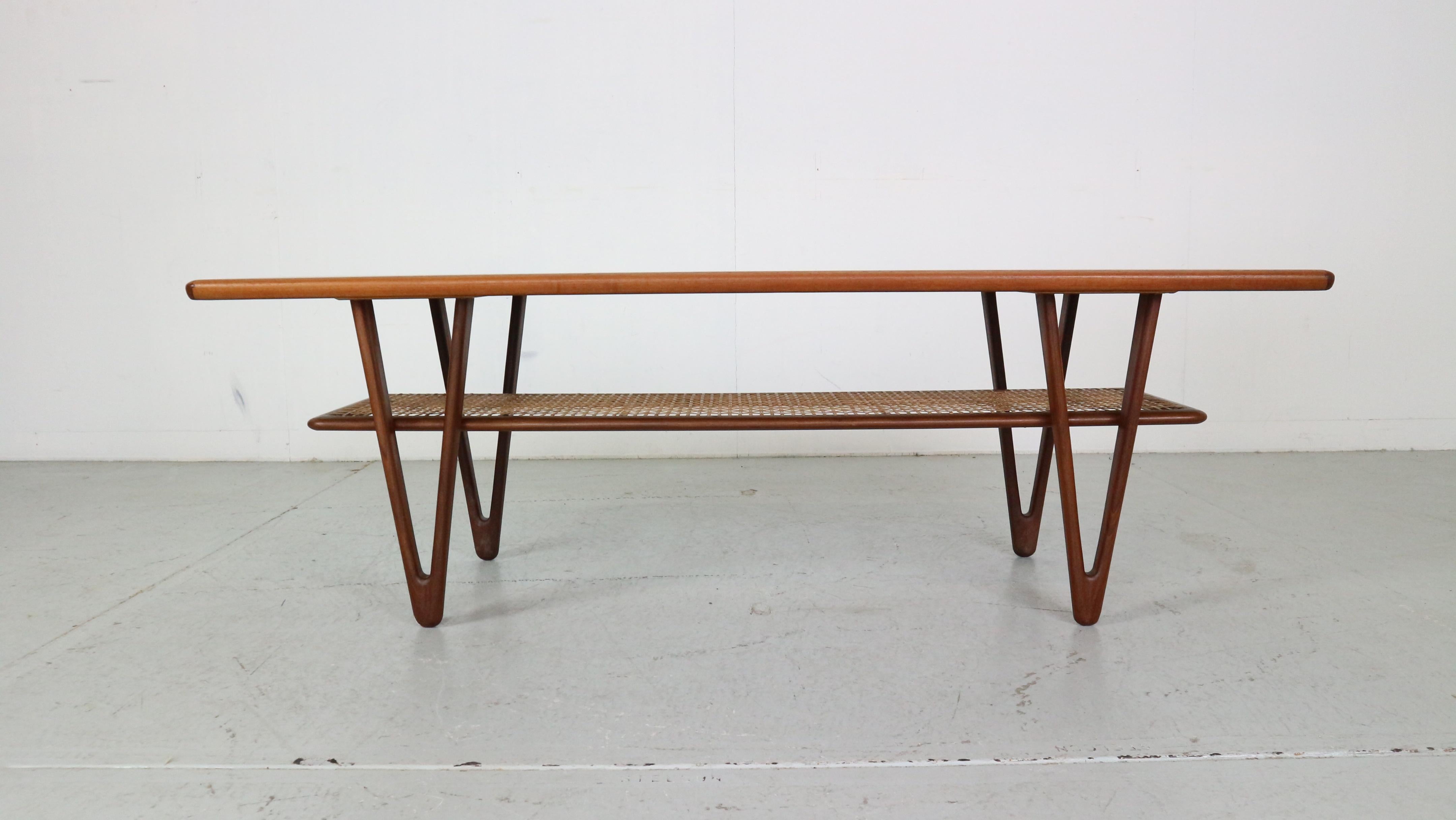 Mid-Century Kurt Østervig Teak, Cane Coffee Table With V shape legs 1950 Denmark 3