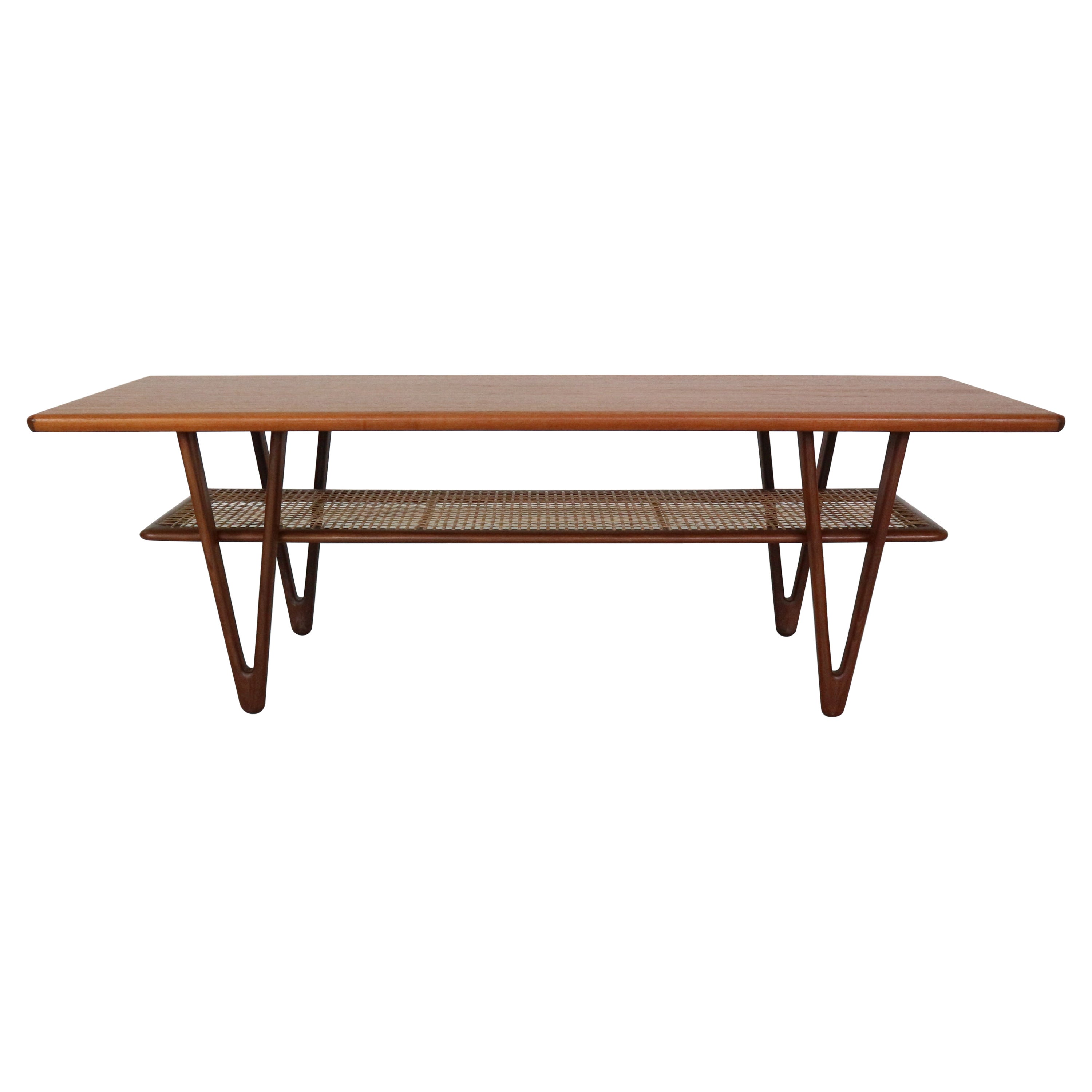 Mid-Century Kurt Østervig Teak, Cane Coffee Table With V shape legs 1950 Denmark