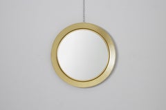 Mid-Century L. Burchiellaro Gilded Aluminium Round Wall Mirror, 60s Italy