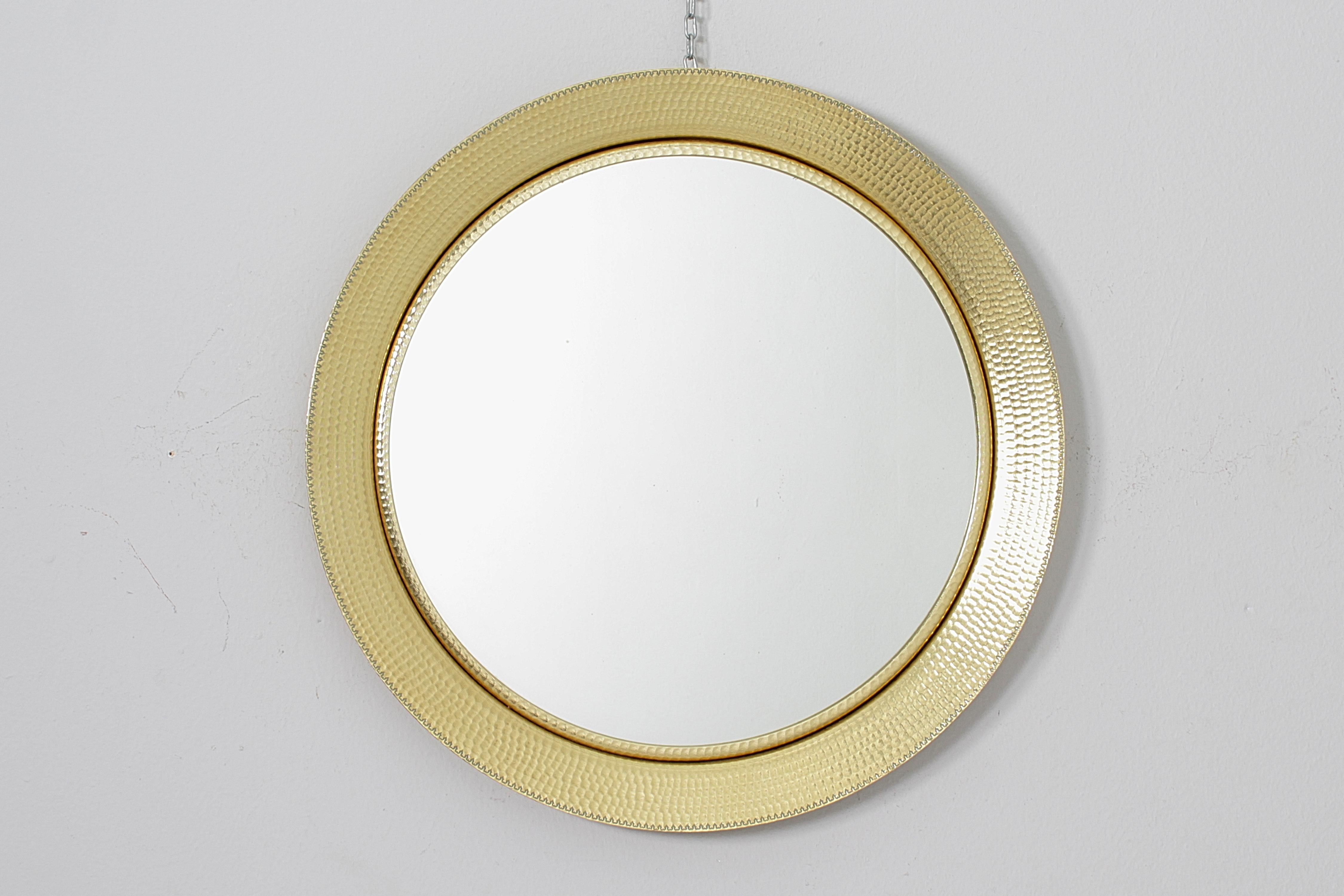 Mid-Century Modern Mid-Century L. Burchiellaro Gilded Aluminium Round Wall Mirror, 60s Italy For Sale