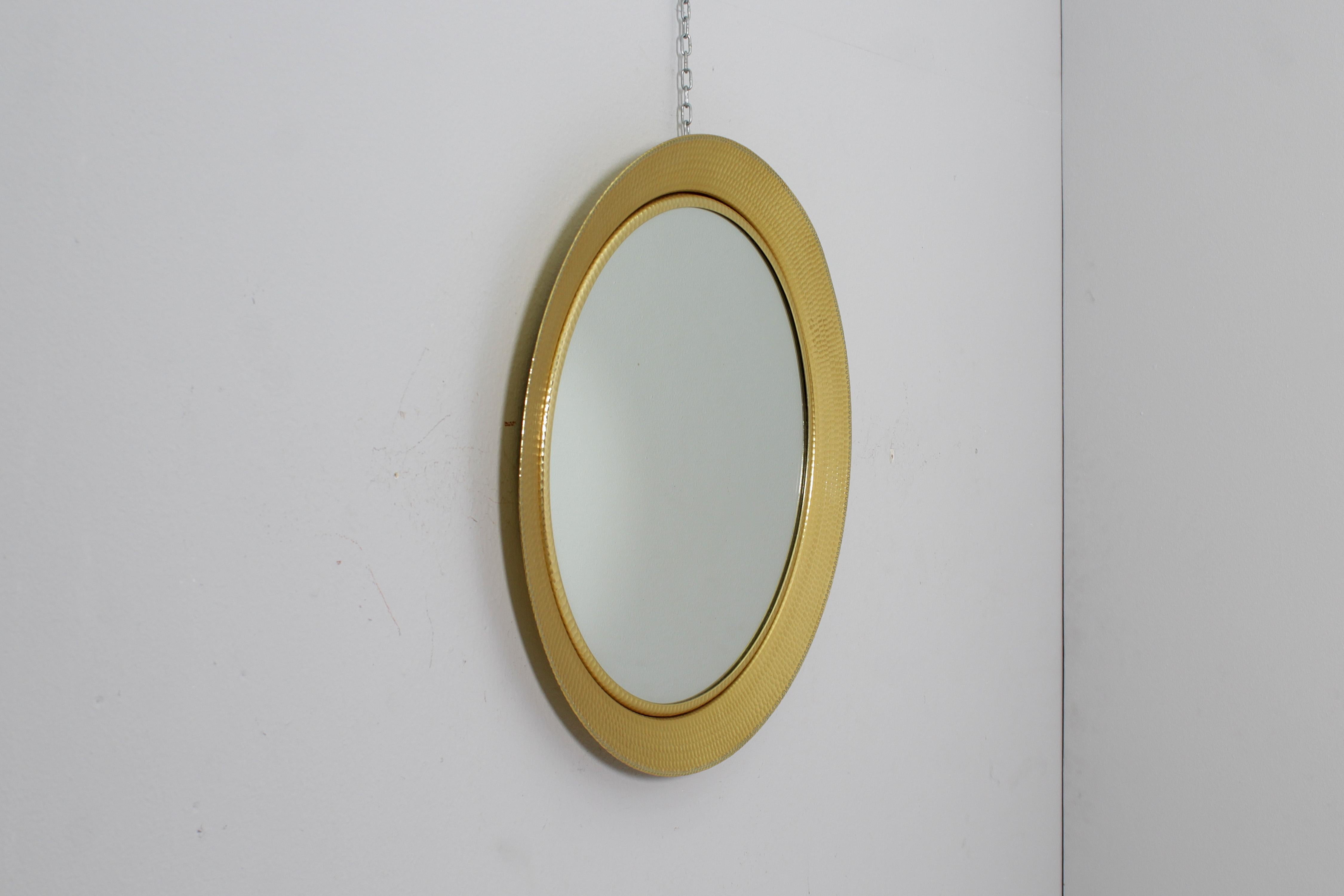 Italian Mid-Century L. Burchiellaro Gilded Aluminium Round Wall Mirror, 60s Italy For Sale