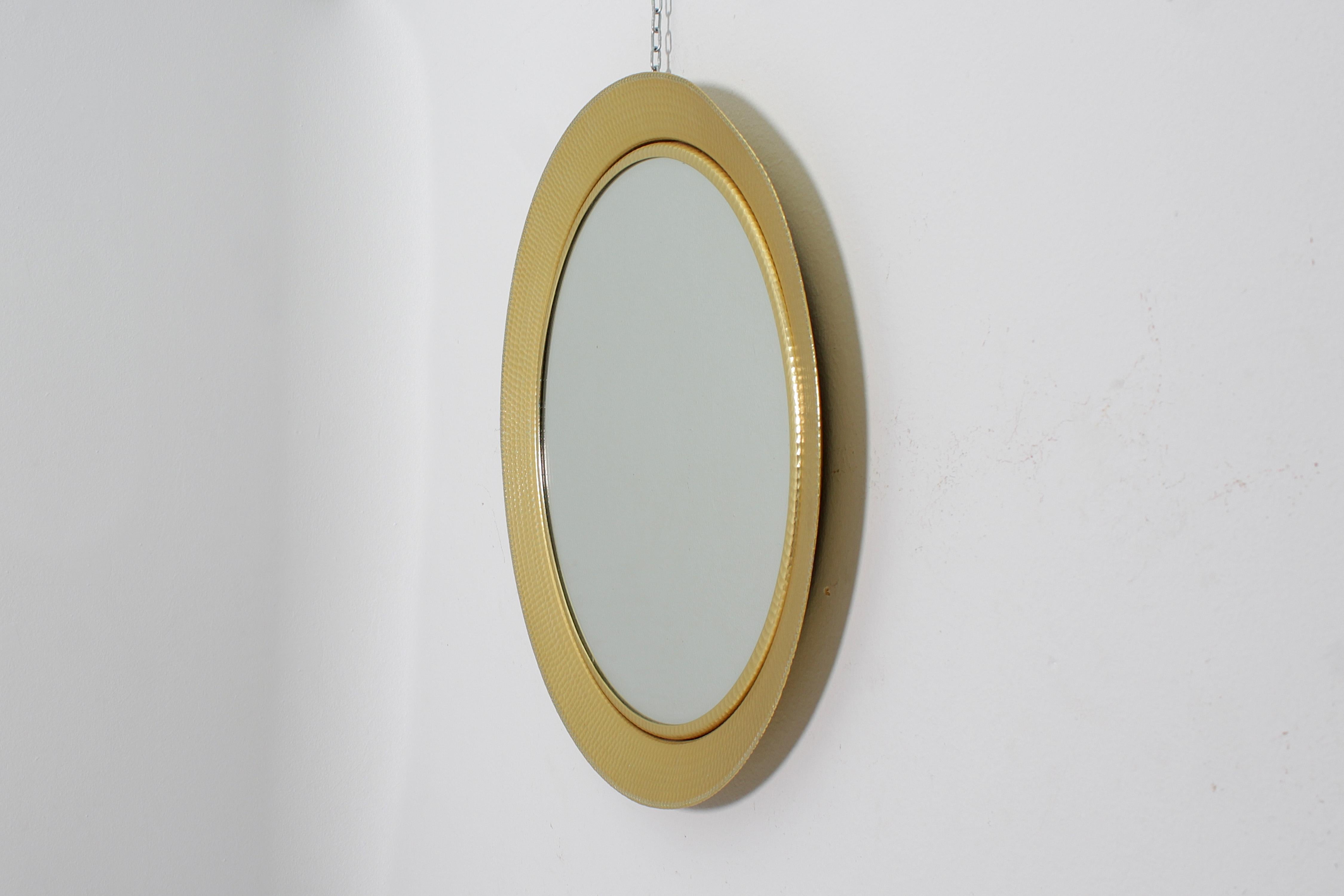 Mid-20th Century Mid-Century L. Burchiellaro Gilded Aluminium Round Wall Mirror, 60s Italy For Sale
