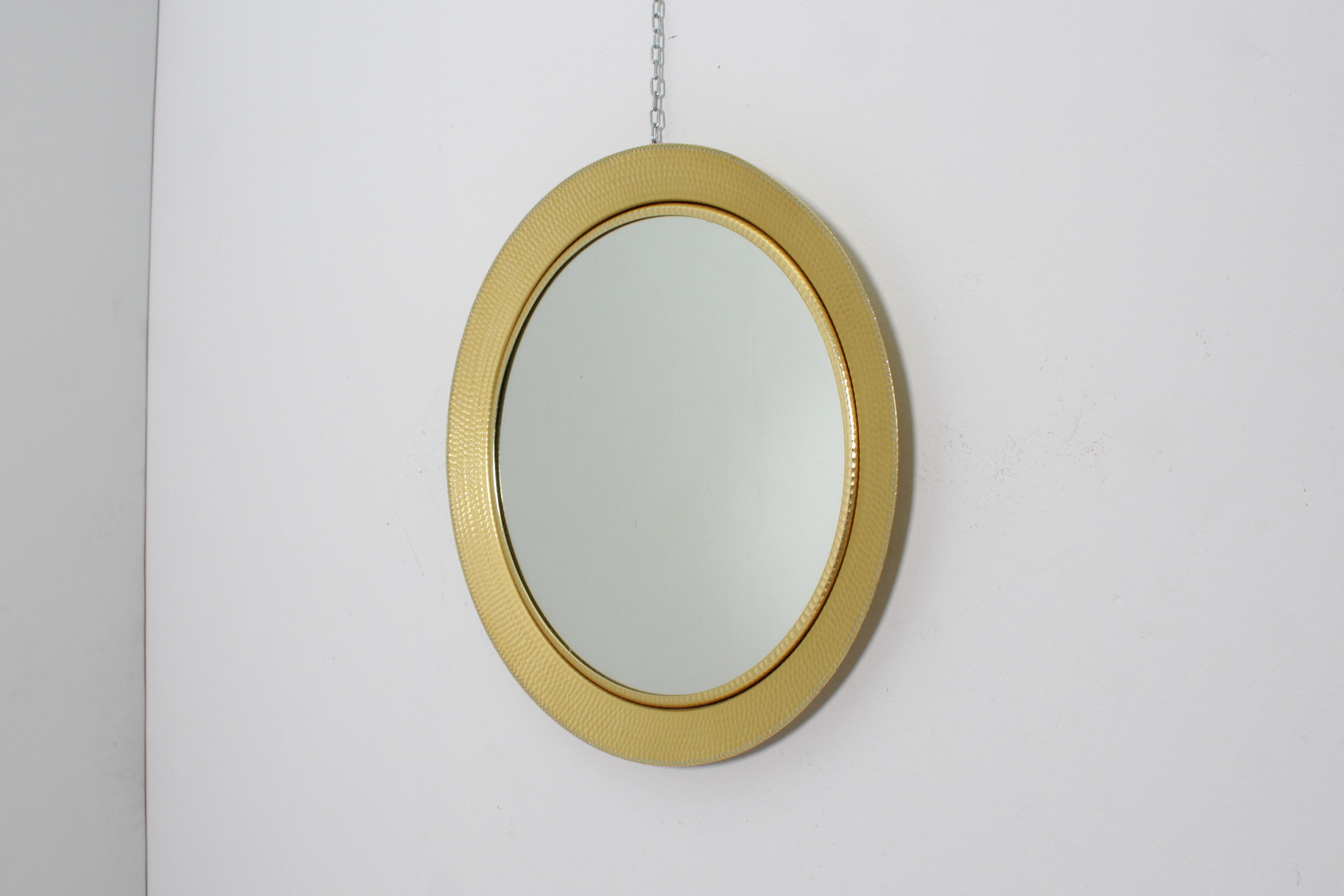 Mid-Century L. Burchiellaro Gilded Aluminium Round Wall Mirror, 60s Italy For Sale 2