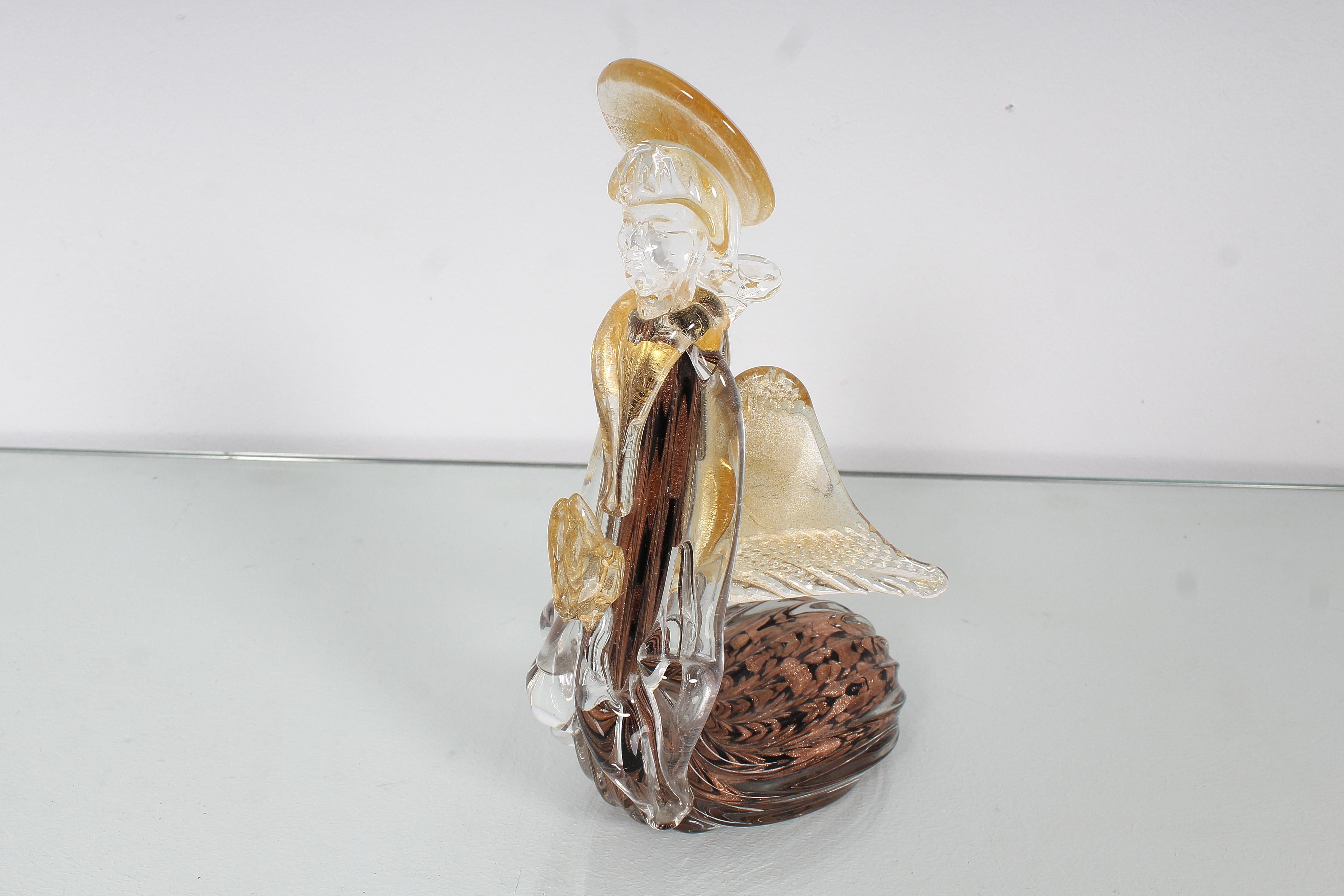 Midcentury L. Zanetti Style Murano Glass Angel Sculpture Gold Leaf, Italy, 1970s For Sale 3