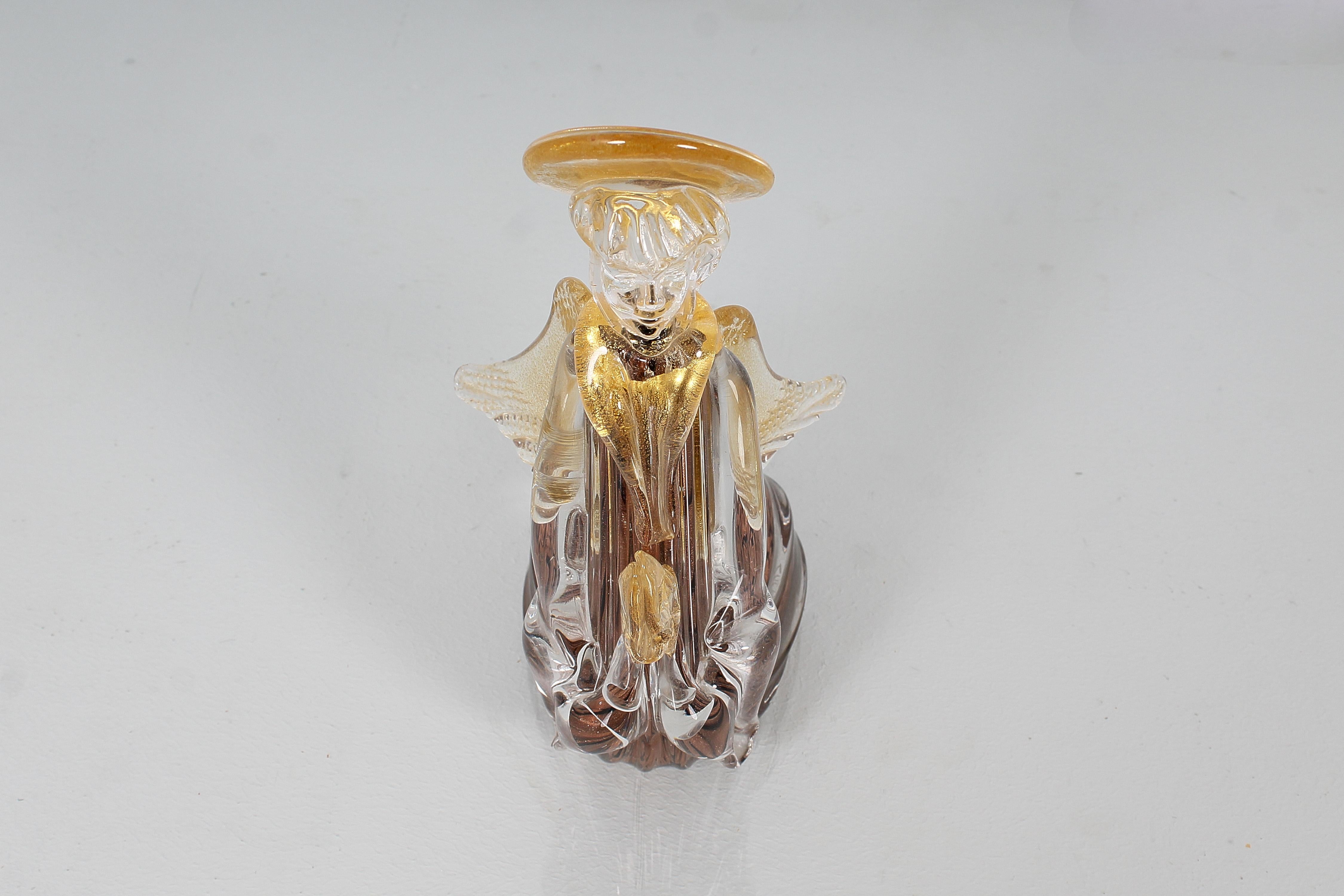 Midcentury L. Zanetti Style Murano Glass Angel Sculpture Gold Leaf, Italy, 1970s For Sale 5