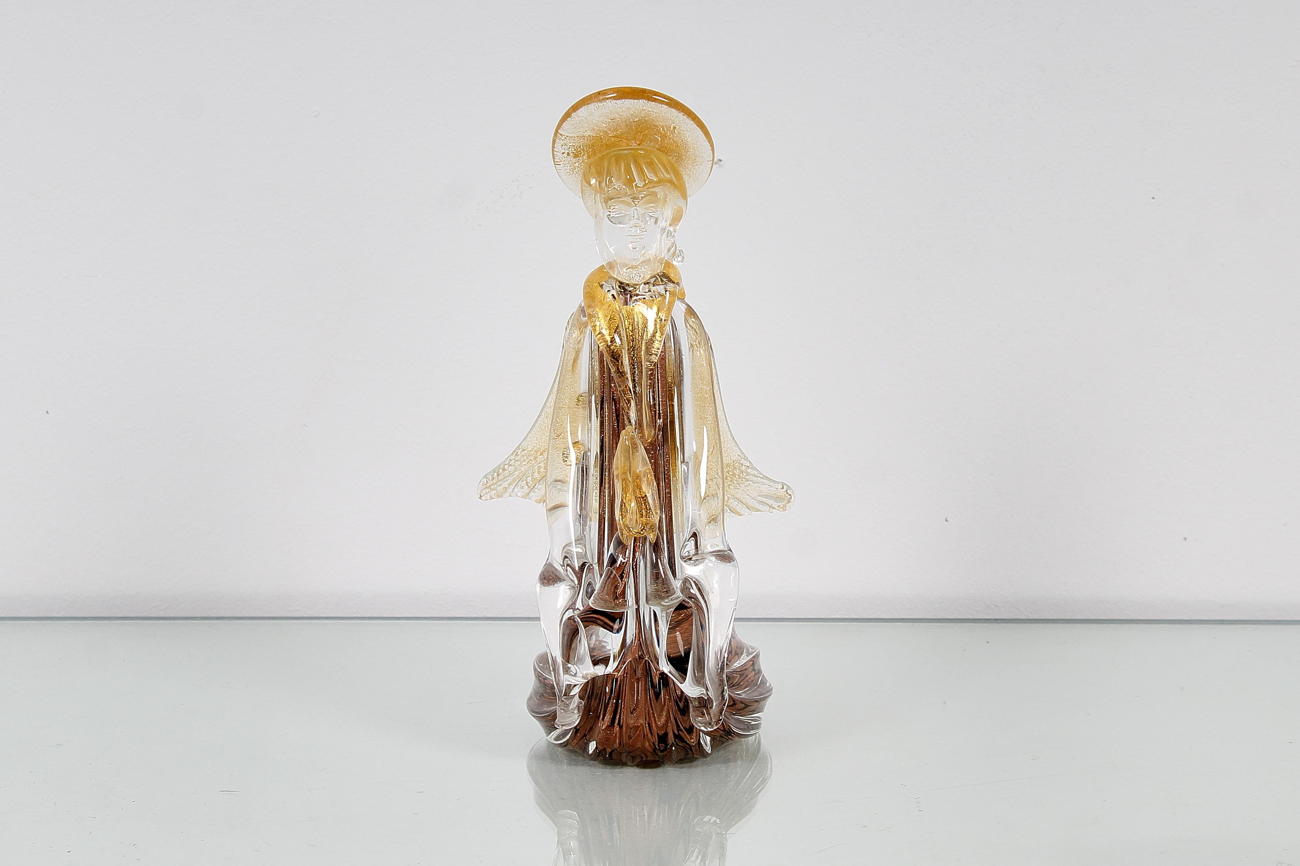 Midcentury L. Zanetti Style Murano Glass Angel Sculpture Gold Leaf, Italy, 1970s For Sale 6