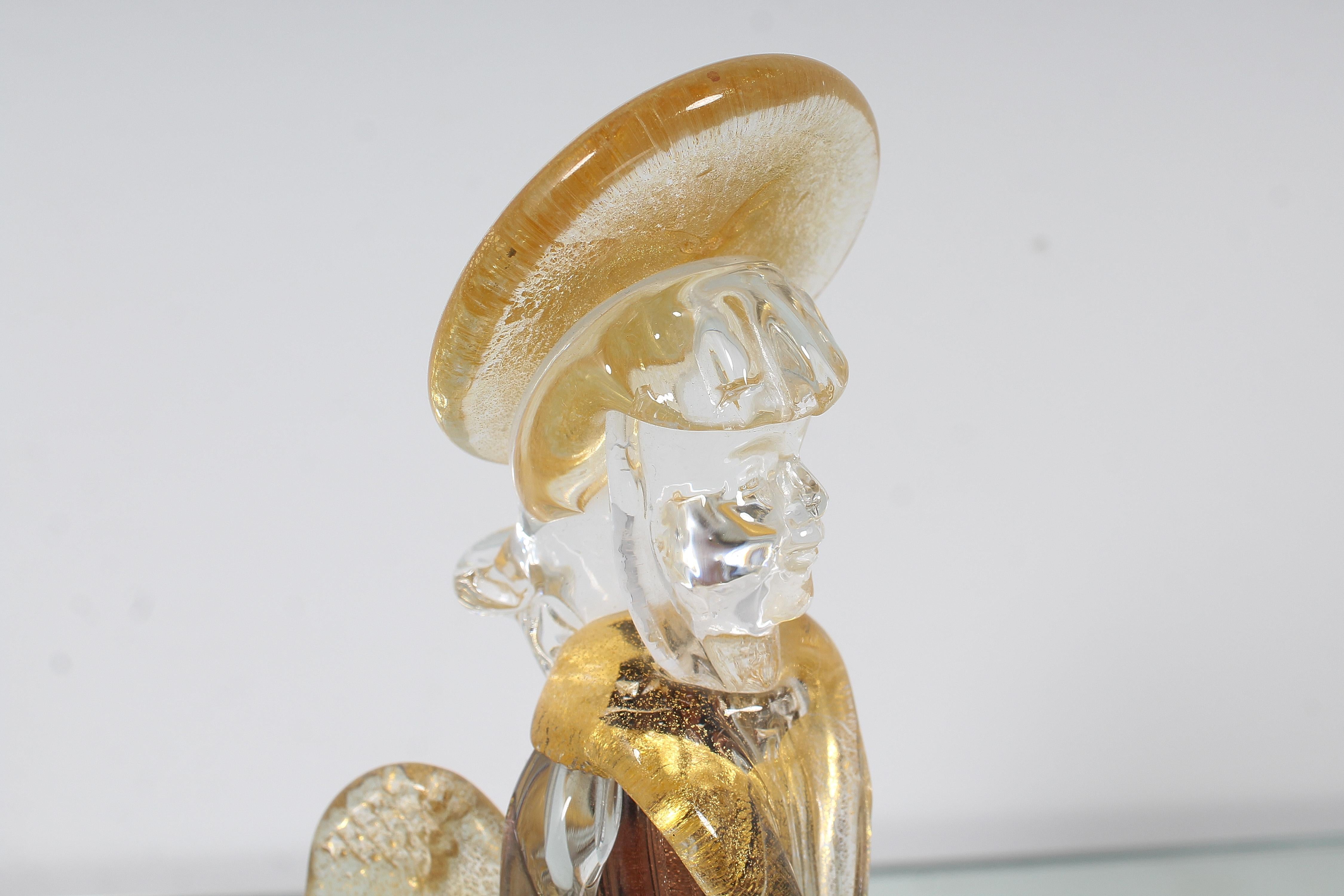 Late 20th Century Midcentury L. Zanetti Style Murano Glass Angel Sculpture Gold Leaf, Italy, 1970s For Sale