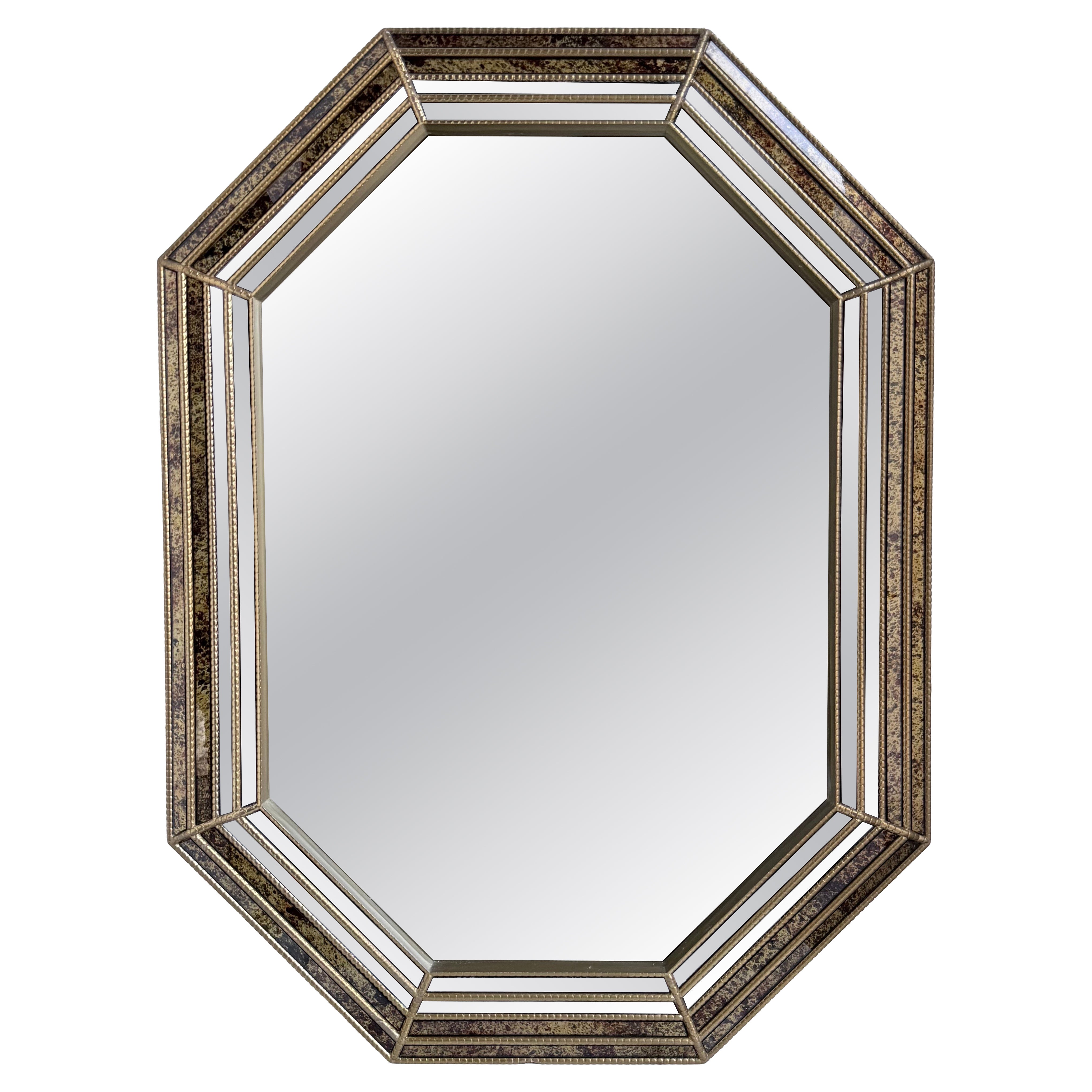 Miroir mural octogonal en forme de tortue, style Labarge, milieu de siècle