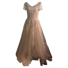 Vintage Mid-Century Lace and Tulle Wedding Dress/Gown XS w/Bag and Garter