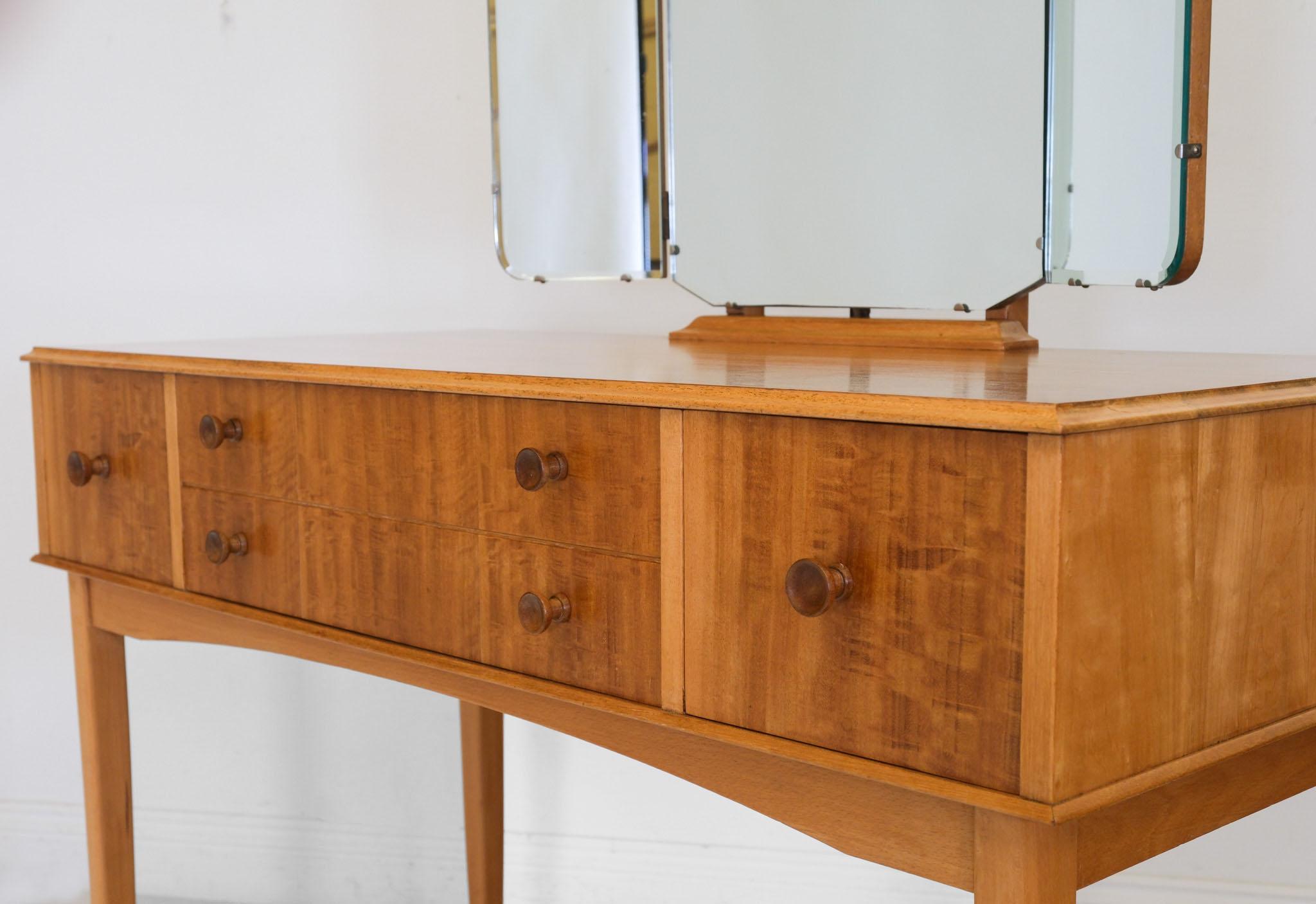 Veneer Mid Century Lacewood & Maple British Vanity Dressing Table 1950's