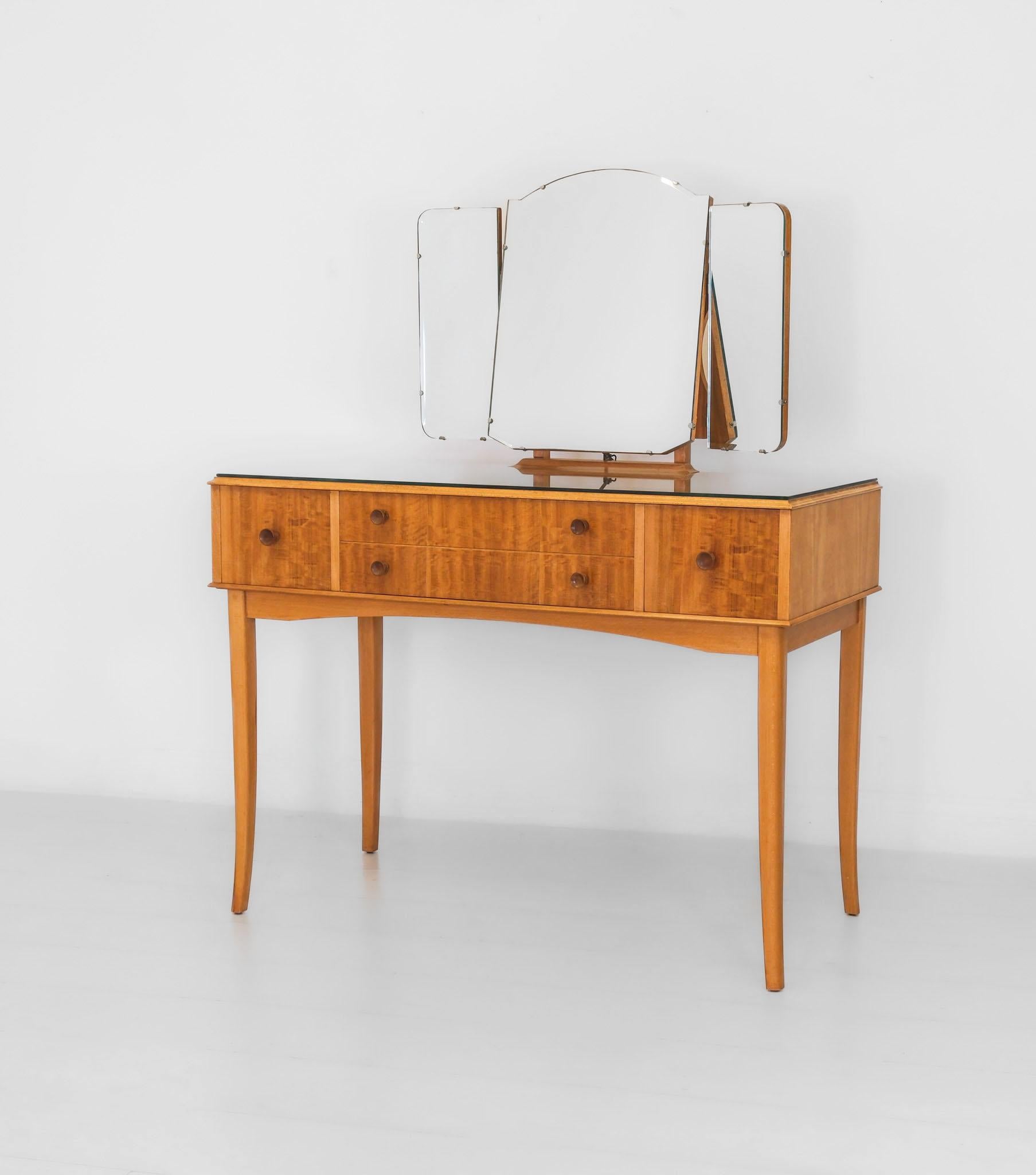 20th Century Mid Century Lacewood & Maple British Vanity Dressing Table 1950's