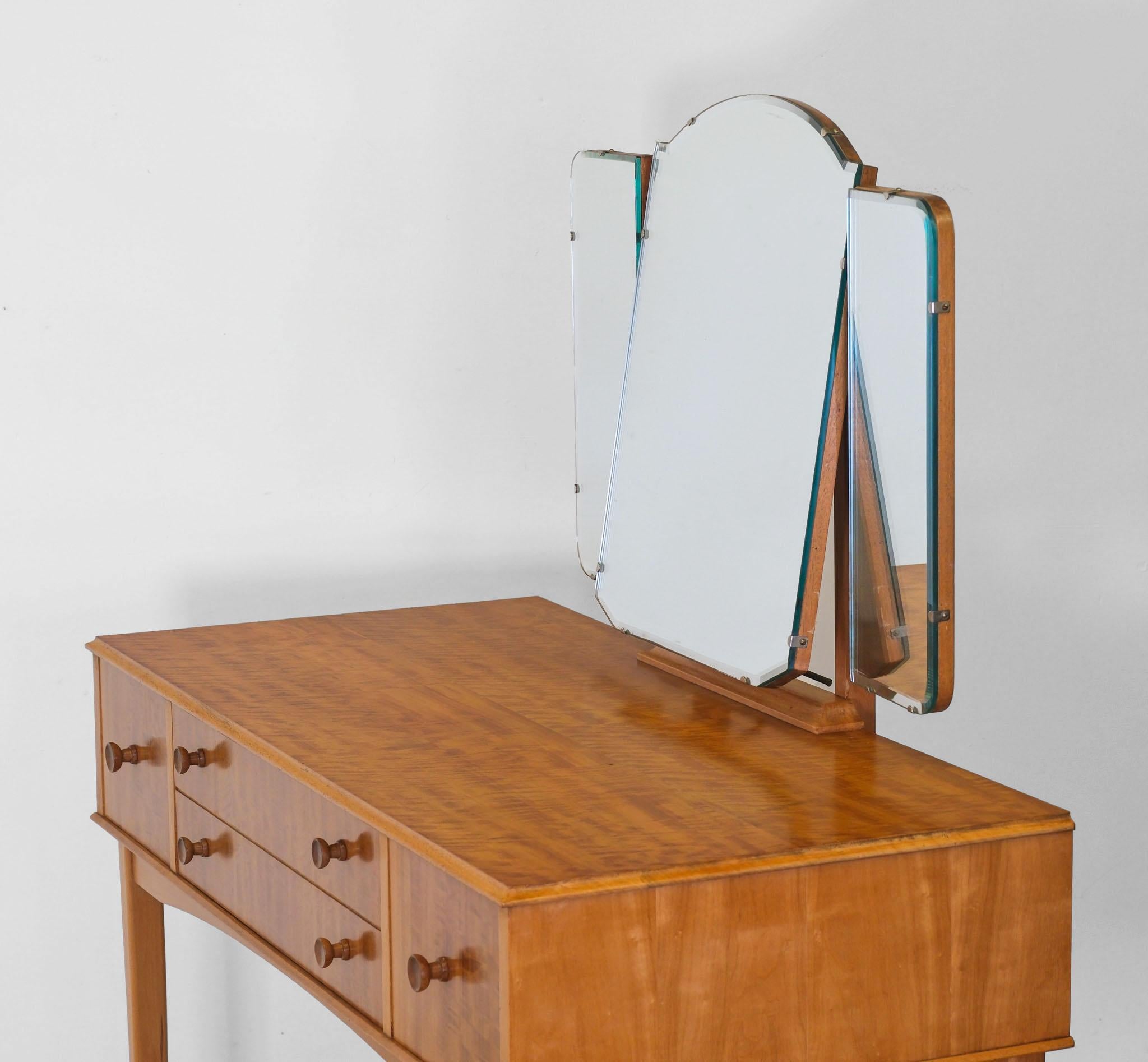 Wood Mid Century Lacewood & Maple British Vanity Dressing Table 1950's