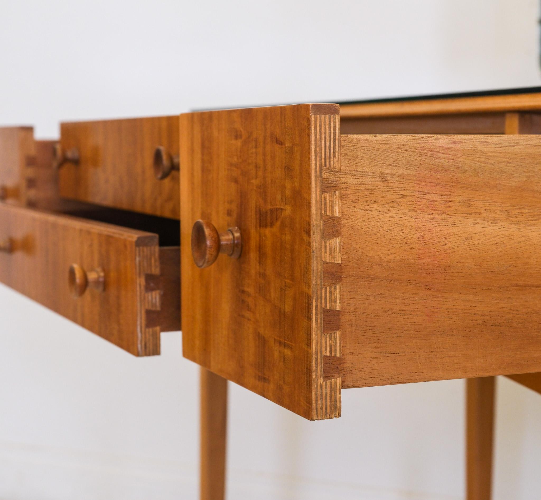 Mid Century Lacewood & Maple British Vanity Dressing Table 1950's 1