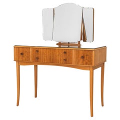 Mid Century Lacewood & Maple British Vanity Dressing Table 1950's