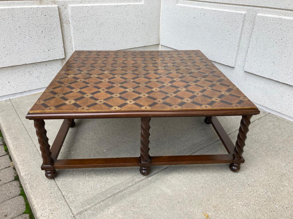 American Mid Century Lacquered and Gilt Coffee Table with Walnut Base