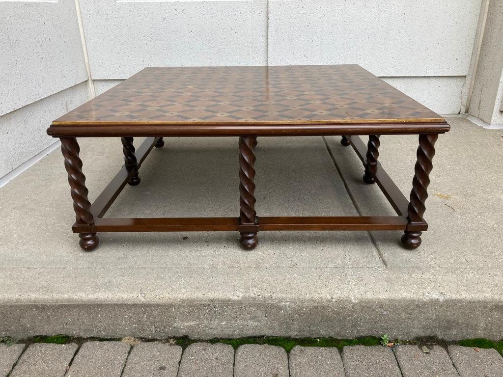 Mid Century Lacquered and Gilt Coffee Table with Walnut Base In Good Condition In Stamford, CT