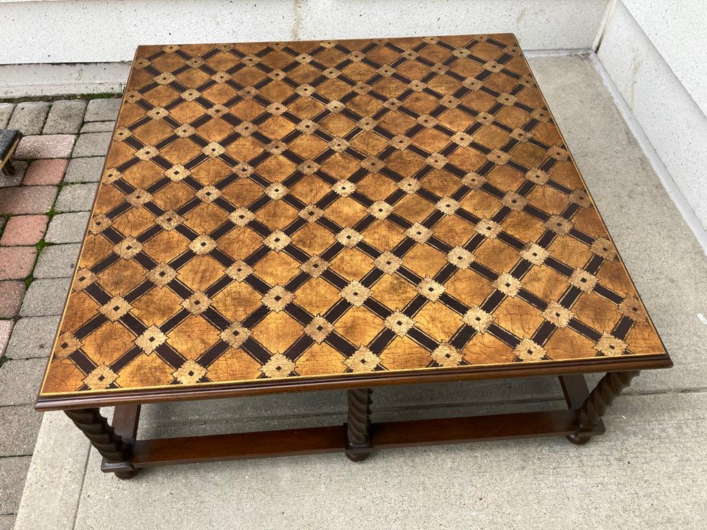 Wood Mid Century Lacquered and Gilt Coffee Table with Walnut Base