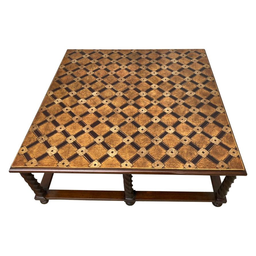 Mid Century Lacquered and Gilt Coffee Table with Walnut Base