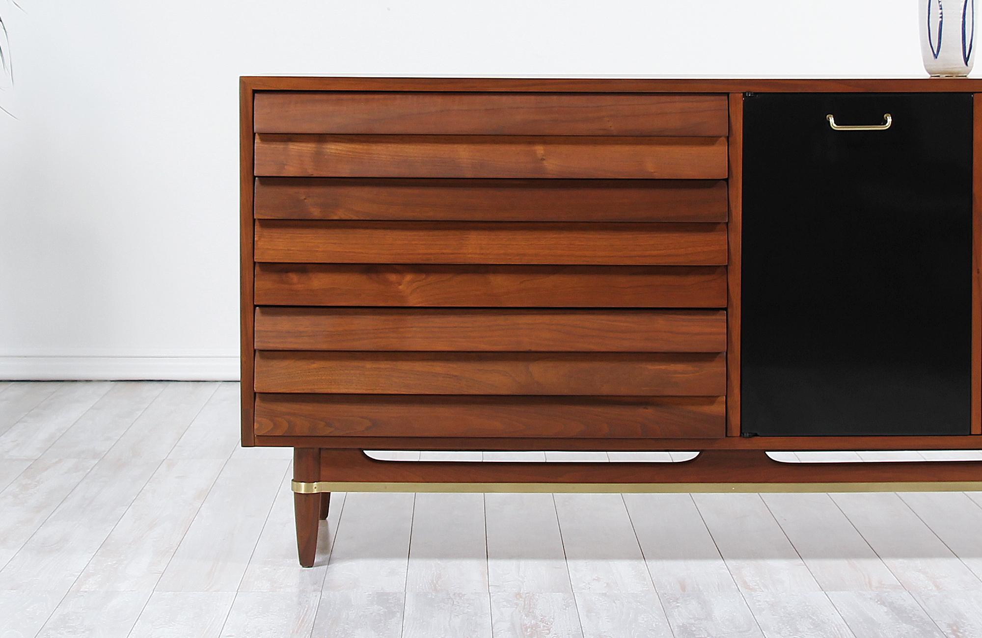 Brass Midcentury Lacquered and Walnut Dresser by Merton Gershun