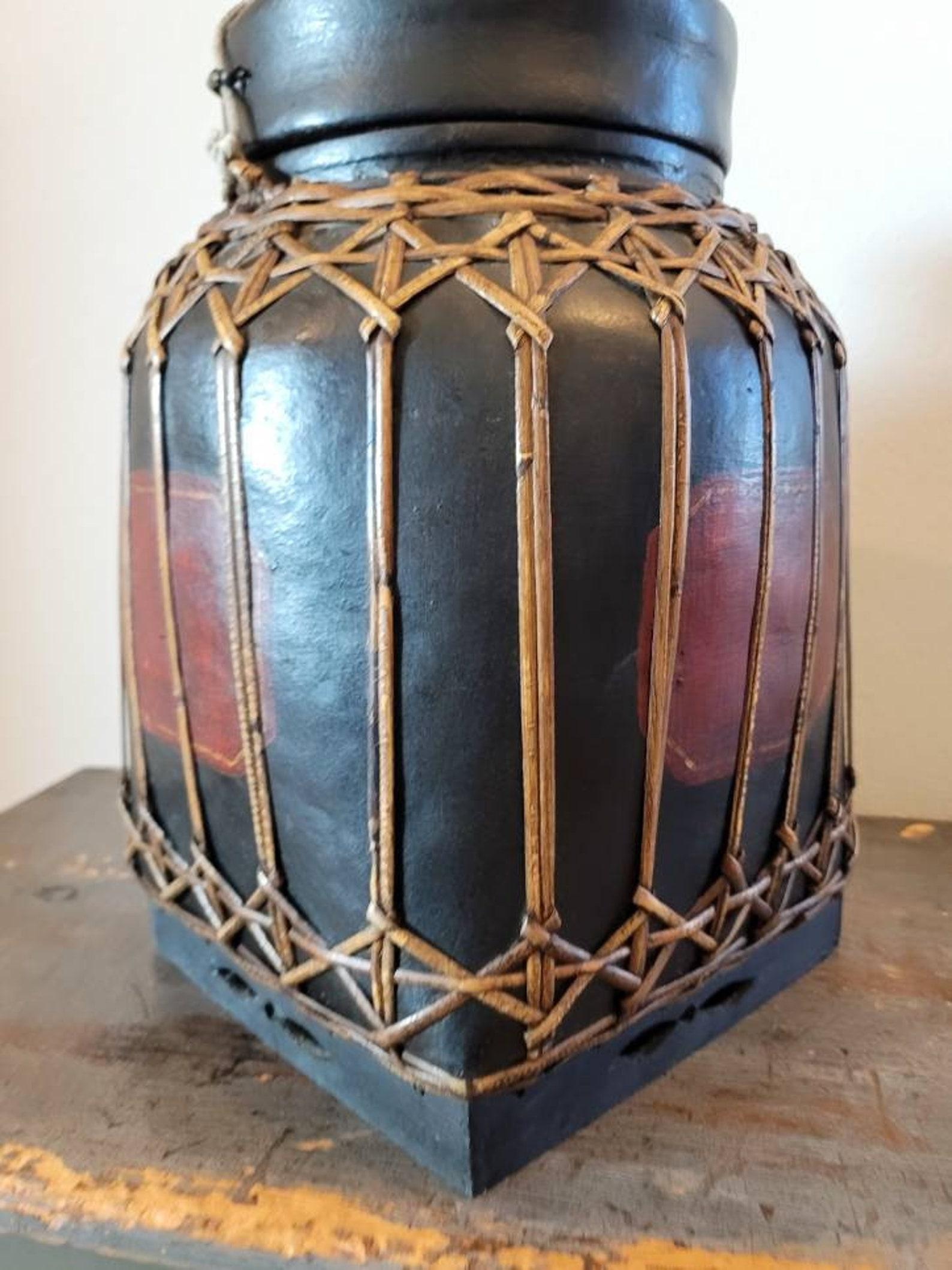 Gilt Mid-Century Lacquered Bamboo Lidded Rice Basket For Sale