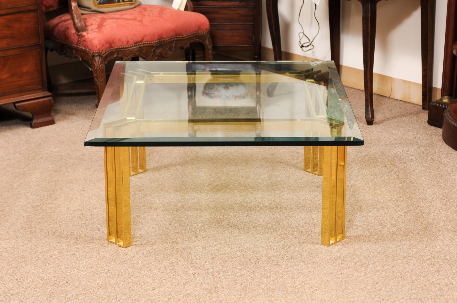 Mid Century Lacquered Brass & Glass Coffee Table For Sale 7