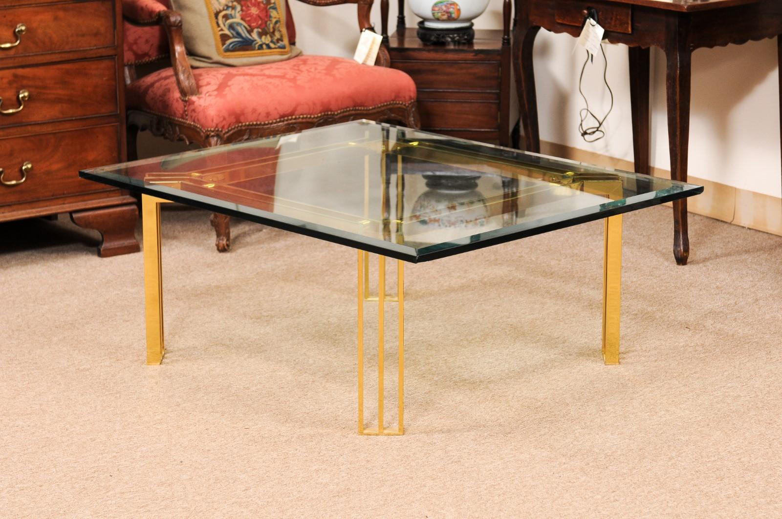Mid Century Lacquered Brass & Glass Coffee Table For Sale 8