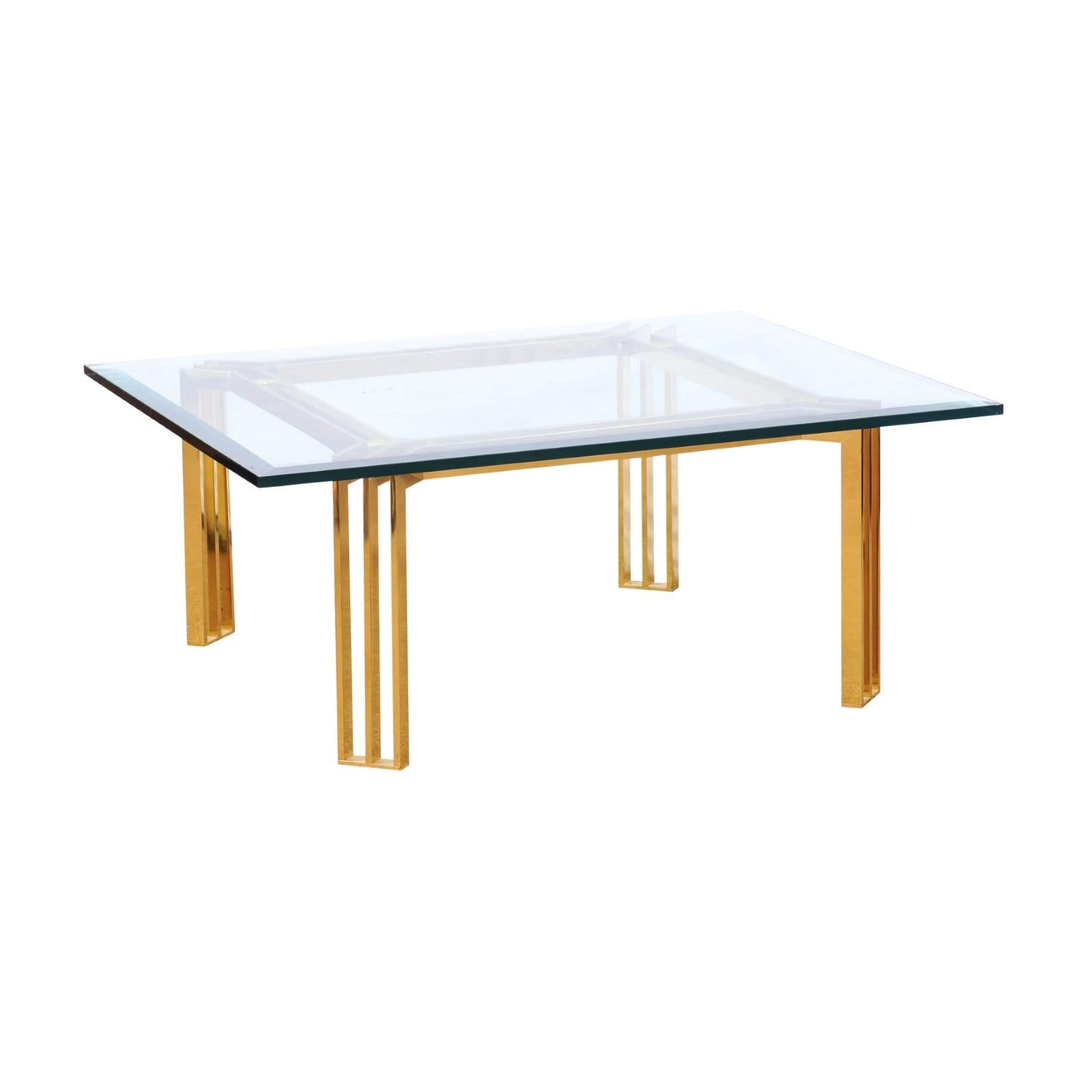 Mid Century Lacquered Brass & Glass Coffee Table In Good Condition For Sale In Atlanta, GA