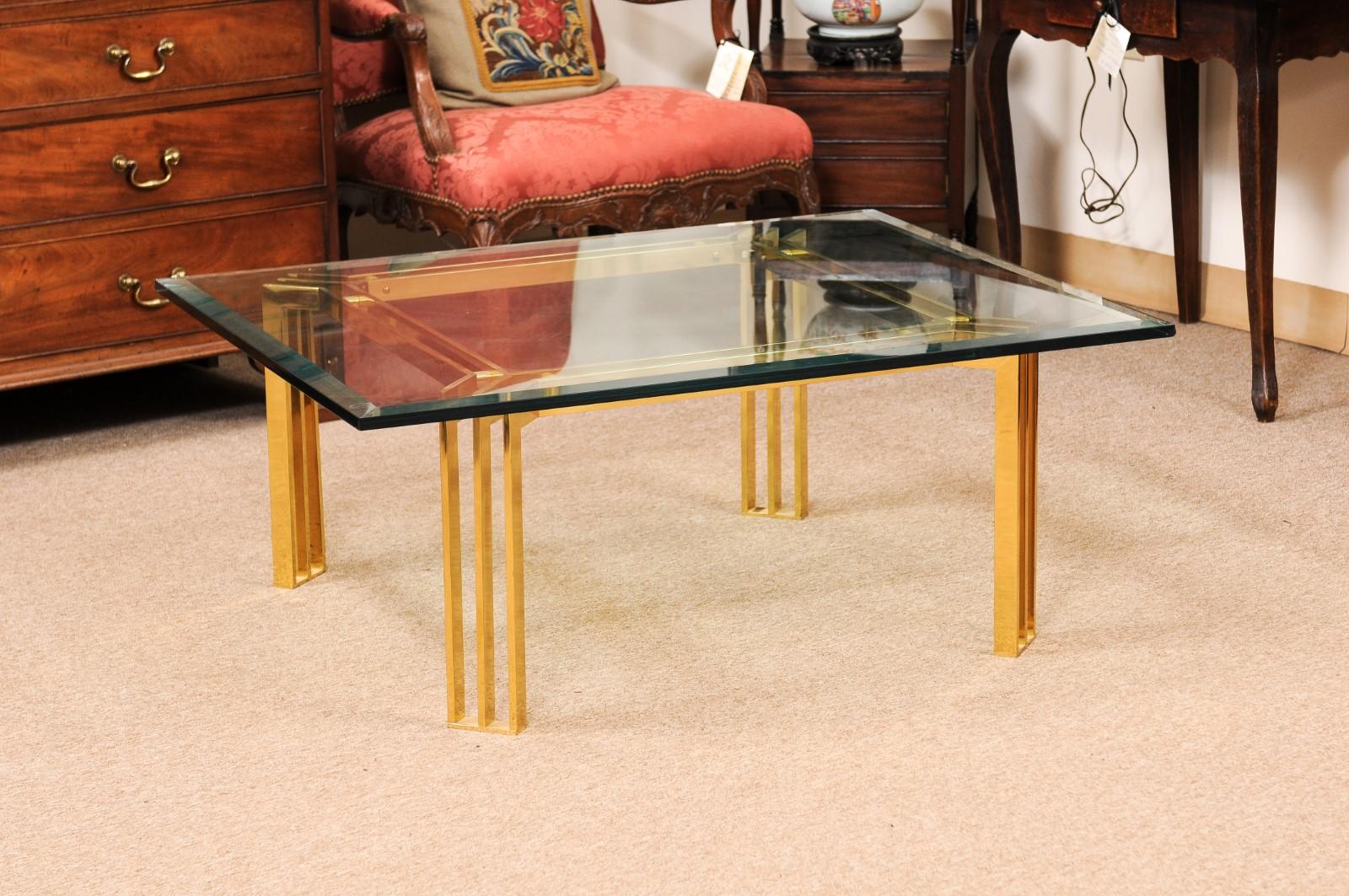 20th Century Mid Century Lacquered Brass & Glass Coffee Table For Sale