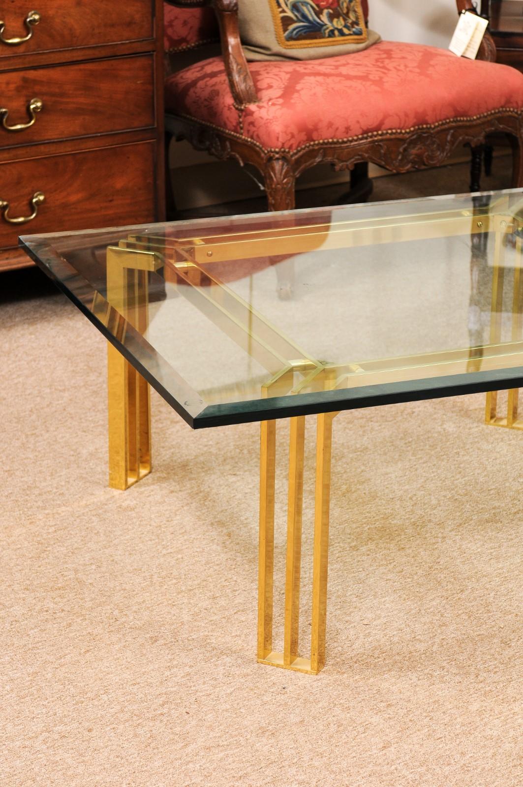 Mid Century Lacquered Brass & Glass Coffee Table For Sale 1