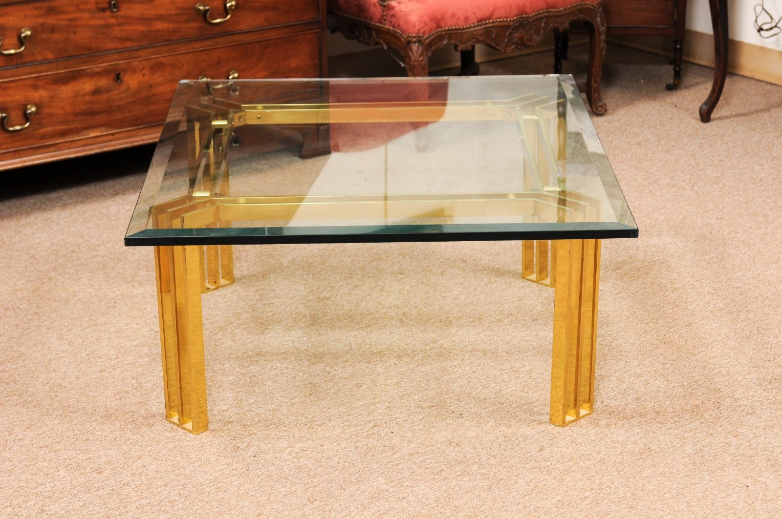 Mid Century Lacquered Brass & Glass Coffee Table For Sale 3