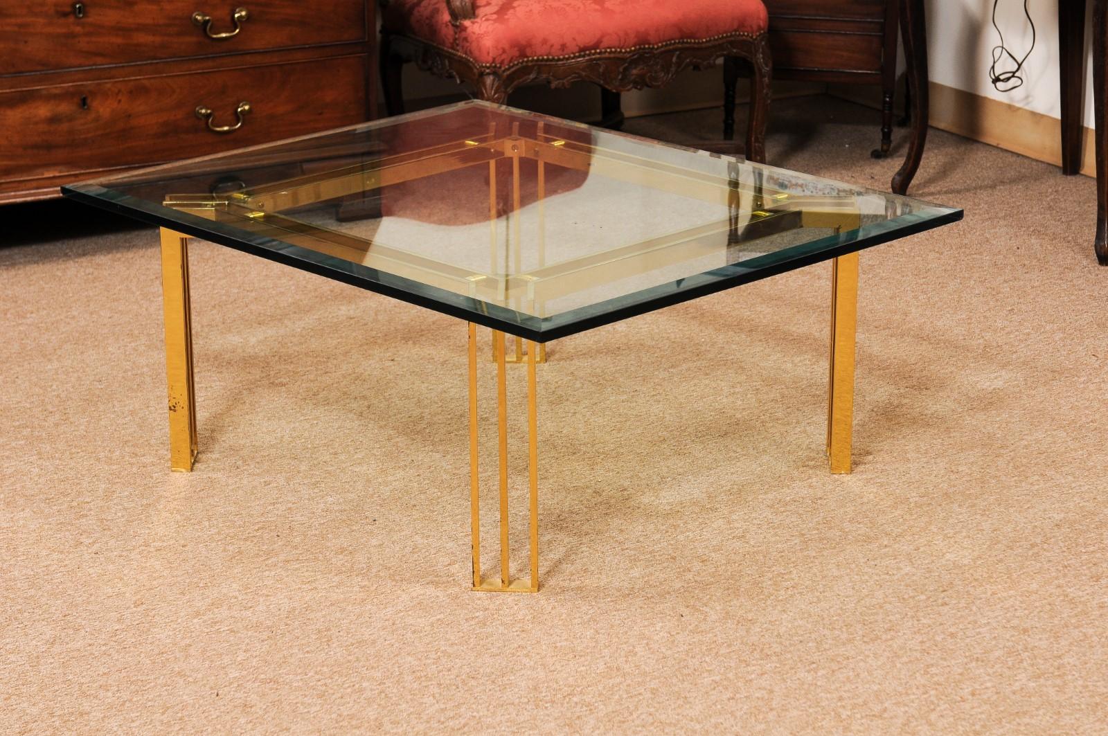 Mid Century Lacquered Brass & Glass Coffee Table For Sale 4