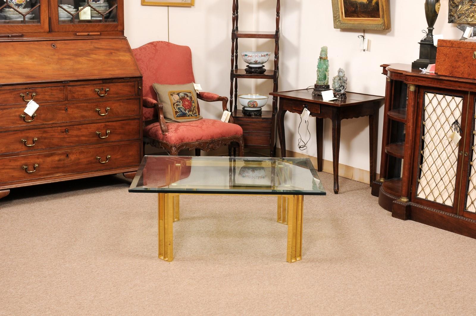 Mid Century Lacquered Brass & Glass Coffee Table For Sale 5