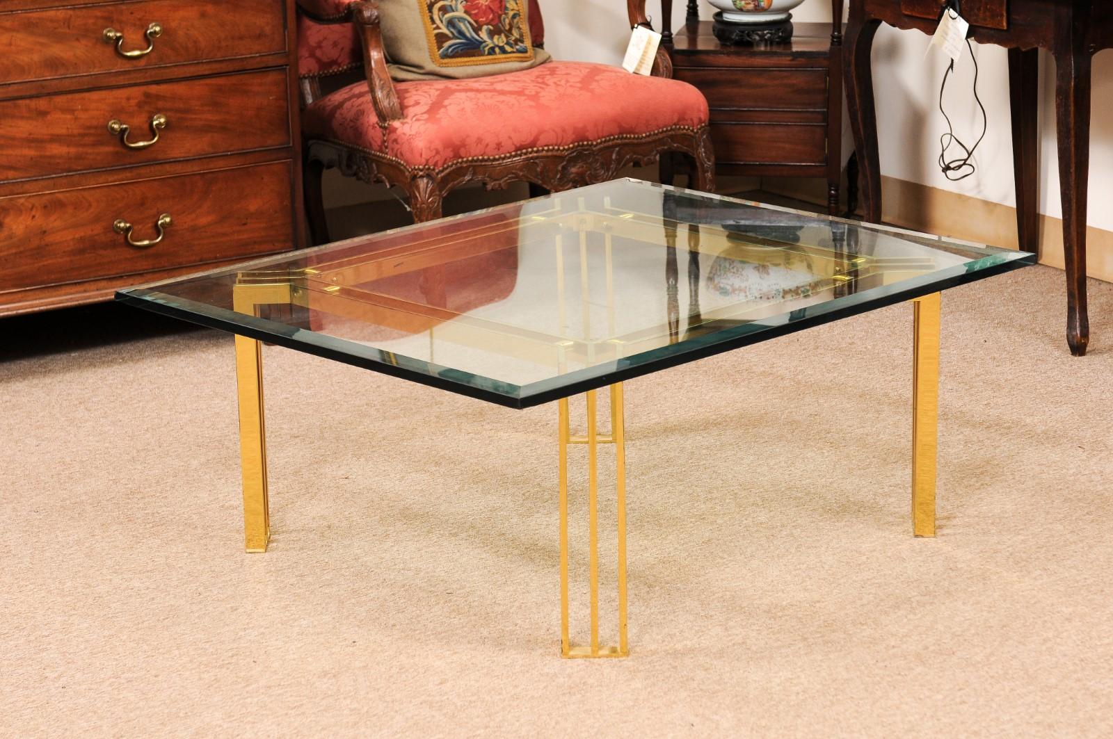 Mid Century Lacquered Brass & Glass Coffee Table For Sale 6