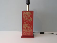 Mid Century Lacquered Wood Lamp Base with Oriental Motif, France 1960-1970