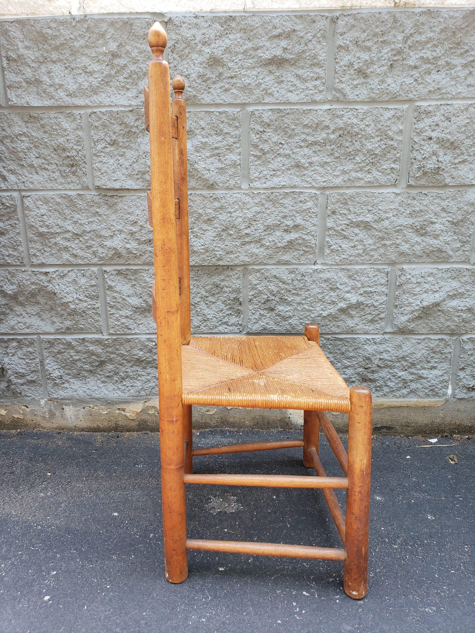 American Mid Century Ladder Back Maple and Rush Seat Side Chair