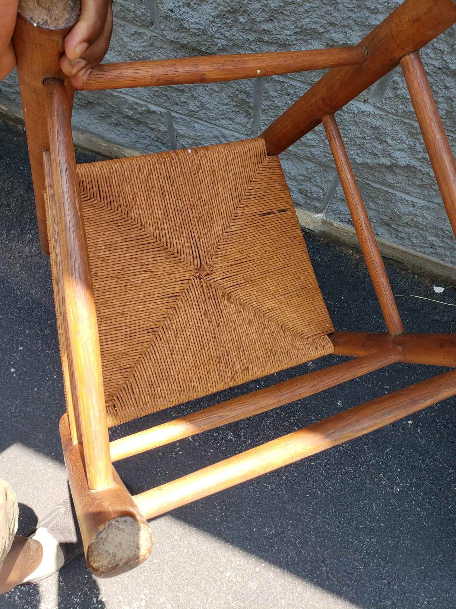 20th Century Mid Century Ladder Back Maple and Rush Seat Side Chair