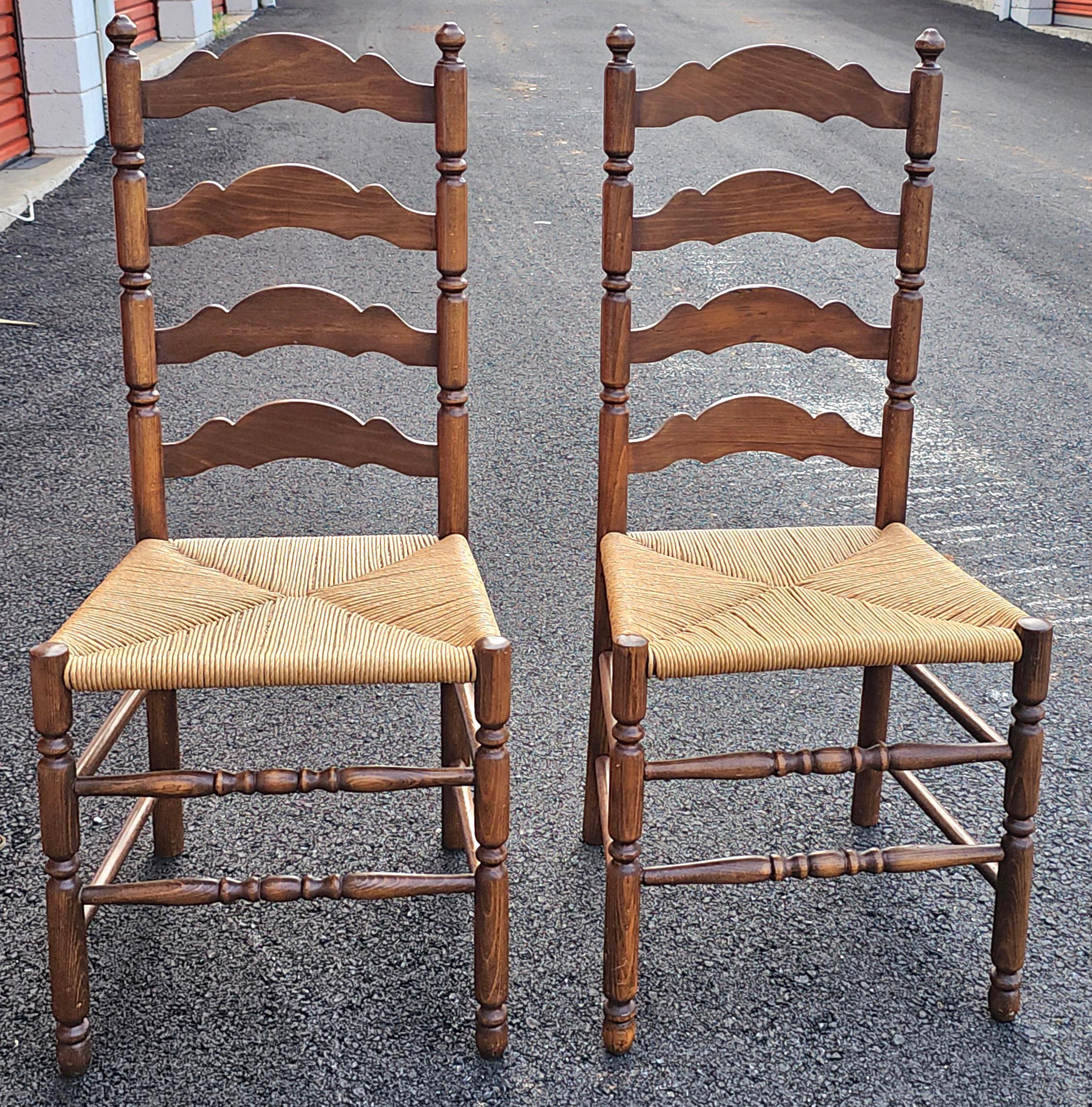 A pair of Mid-Century  Ladder Back Maple and Rush Seats Side Chairs
Measures 18