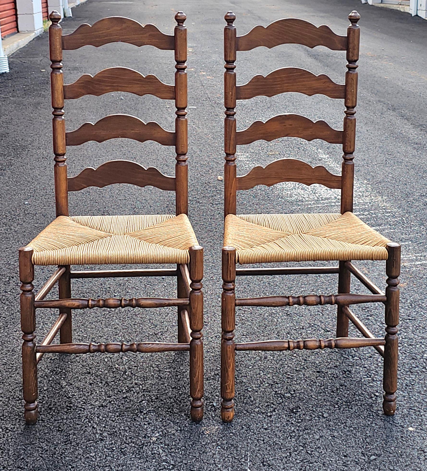 American Classical Mid-Century  Ladder Back Maple and Rush Seats Side Chairs For Sale